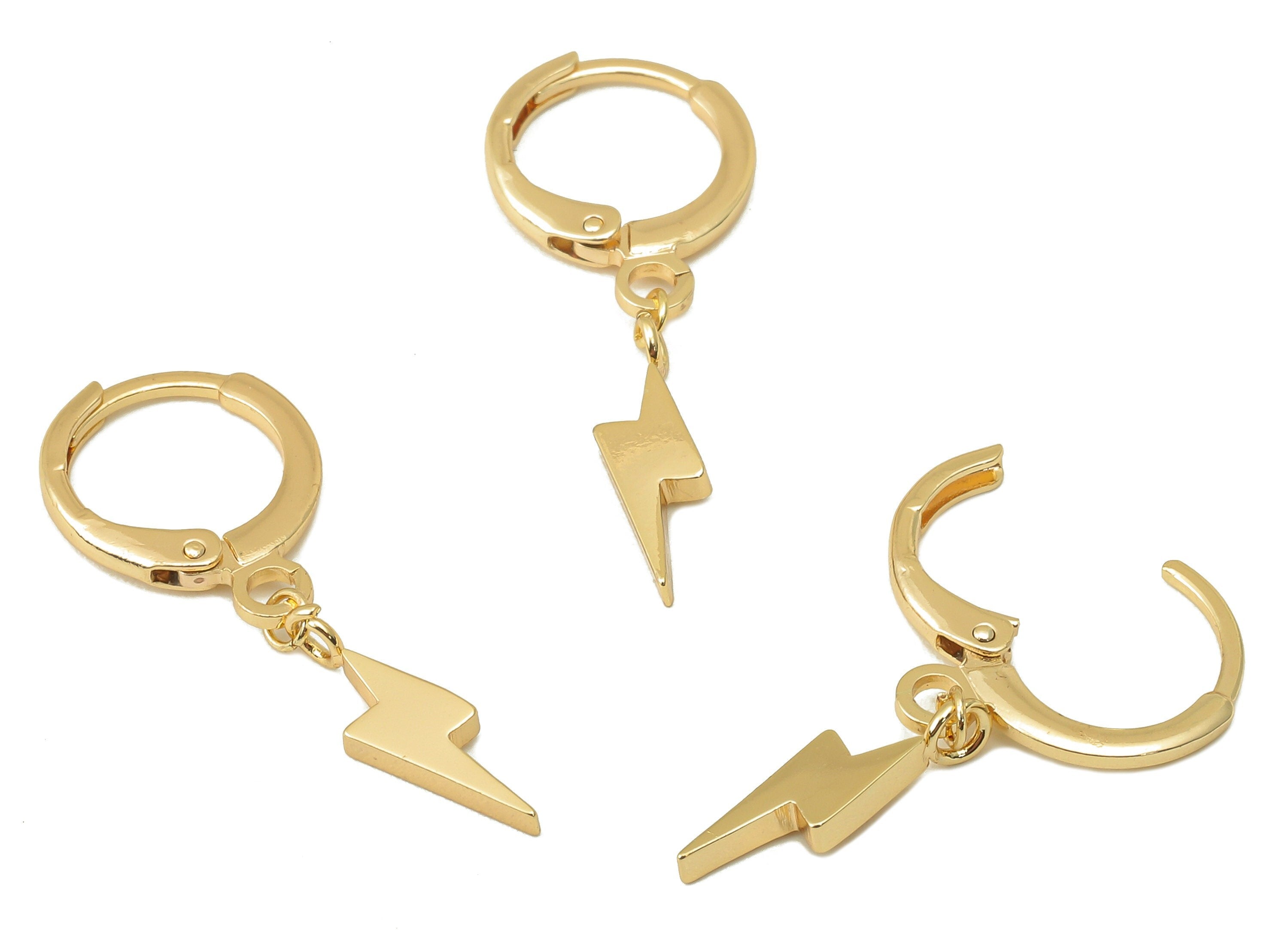 Brass Clasp Lightning Earring - Brass Huggie Hoop - Hoop Clasp Earring - 18K Real Gold Plating-29.7x11.33x1.83mm - RGP6021 - DOMEDBAZAAR
