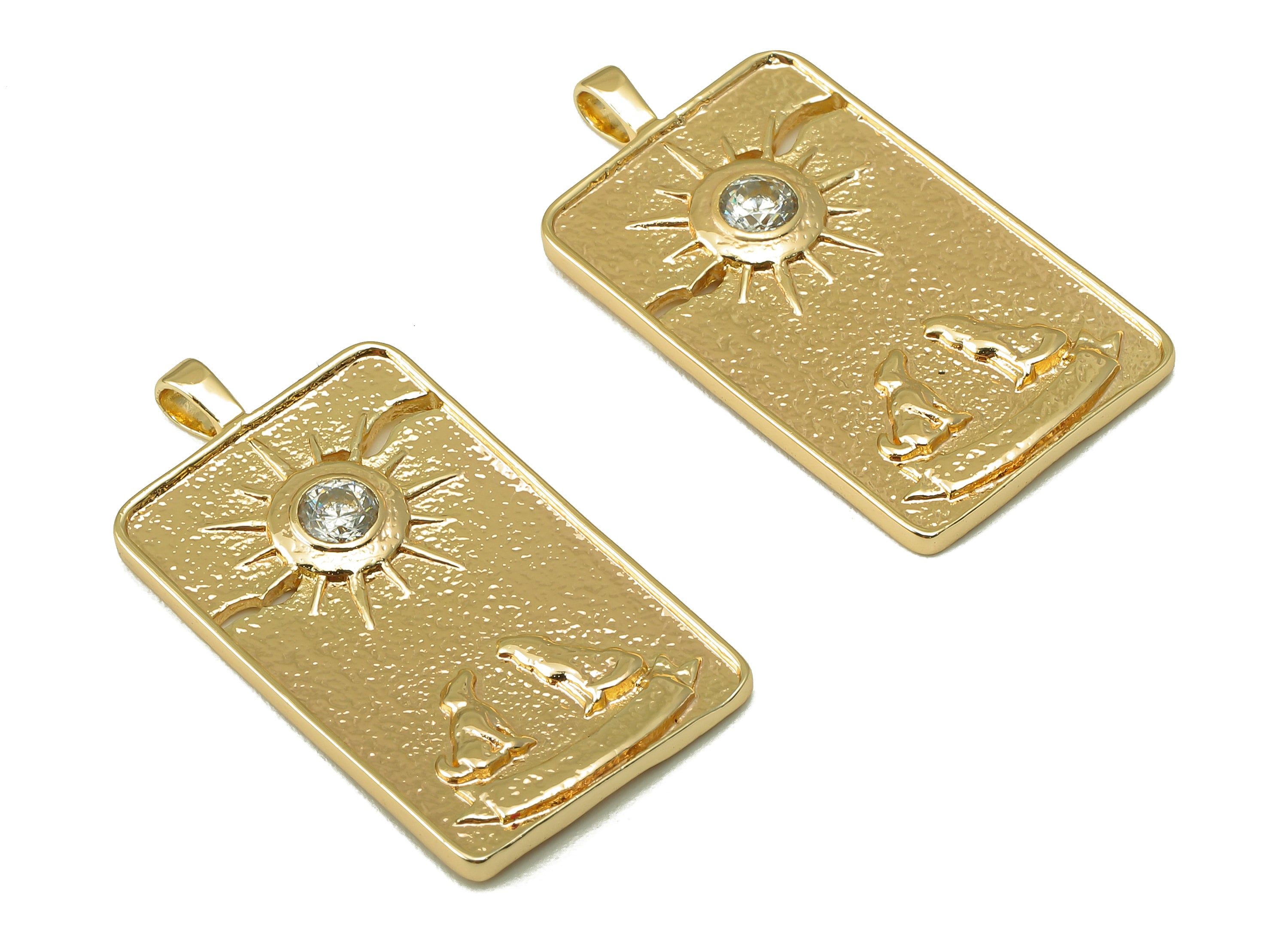 Brass Rectangle Sun Pendant-Zircon Sun Earring-Rectangle Carved Animal Pendant-Rectangle Necklace-Jewelry Making-30.56x16.48x2.4mm-RGP6165 - DOMEDBAZAAR