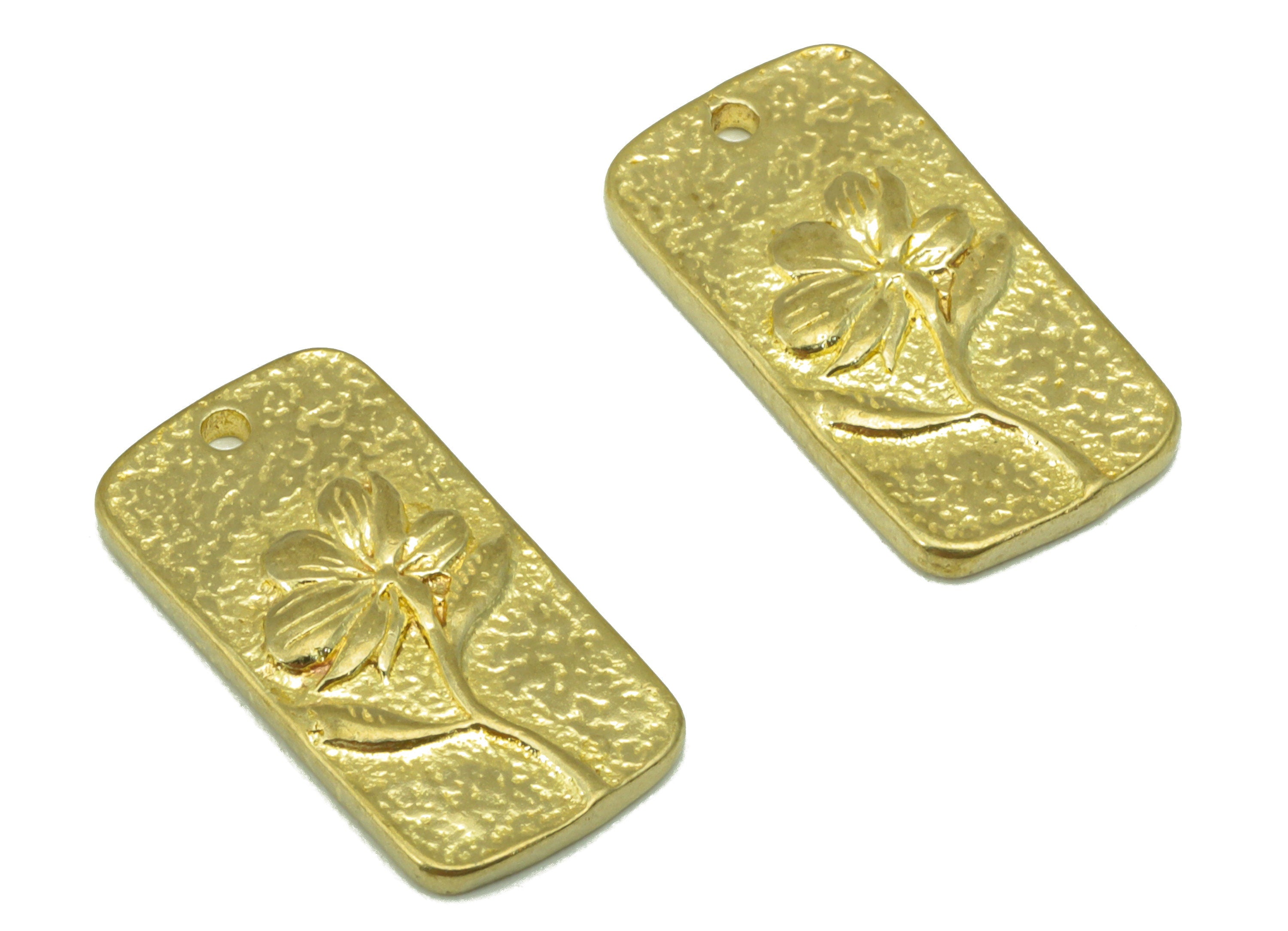 Brass Rectangle Pendant -Brass Hammered Flower Charms - Orchid Flower - Jewelry Supplies - 17x 10x 1.88mm-PP8466 - DOMEDBAZAAR