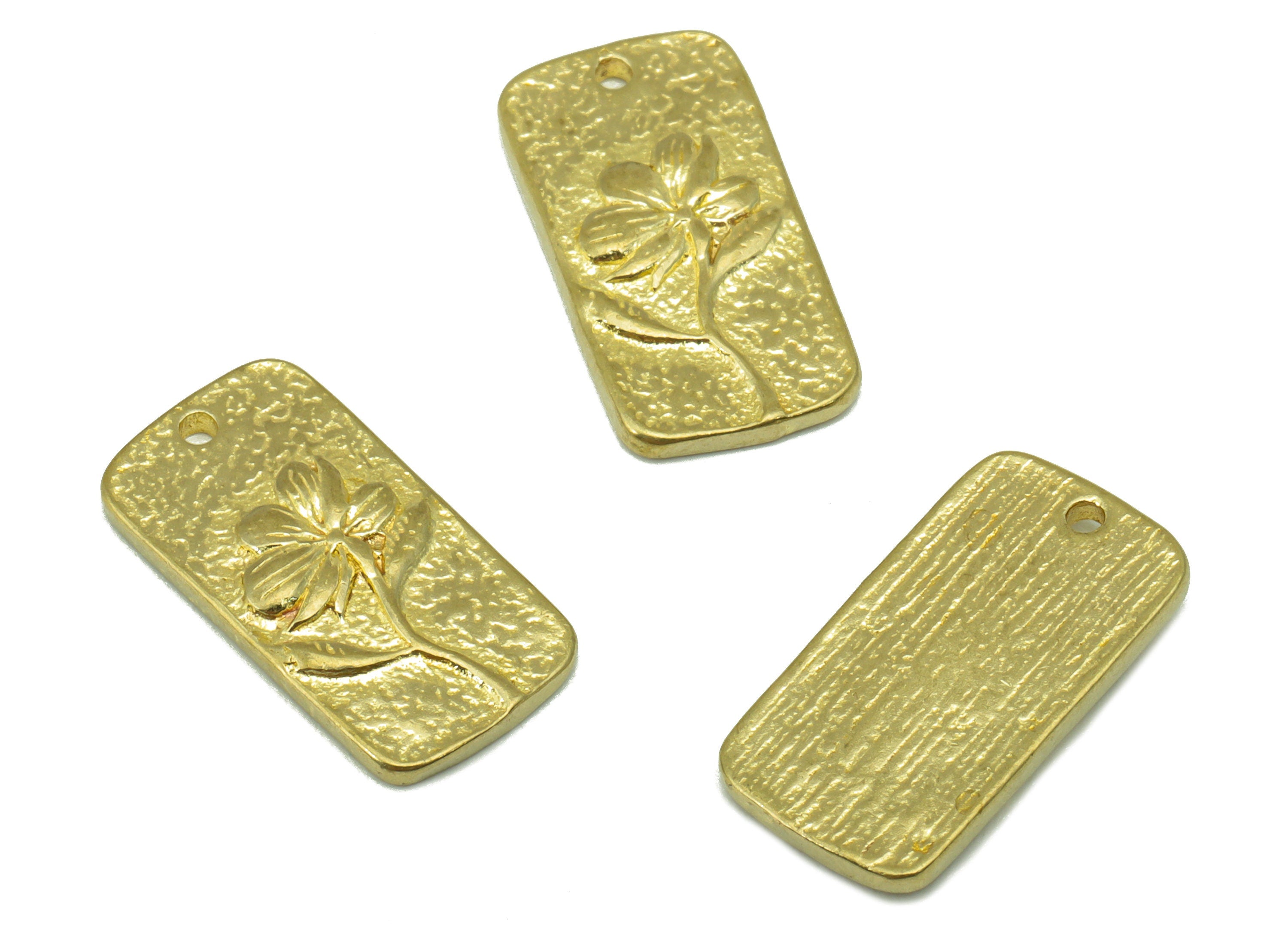 Brass Rectangle Pendant -Brass Hammered Flower Charms - Orchid Flower - Jewelry Supplies - 17x 10x 1.88mm-PP8466 - DOMEDBAZAAR