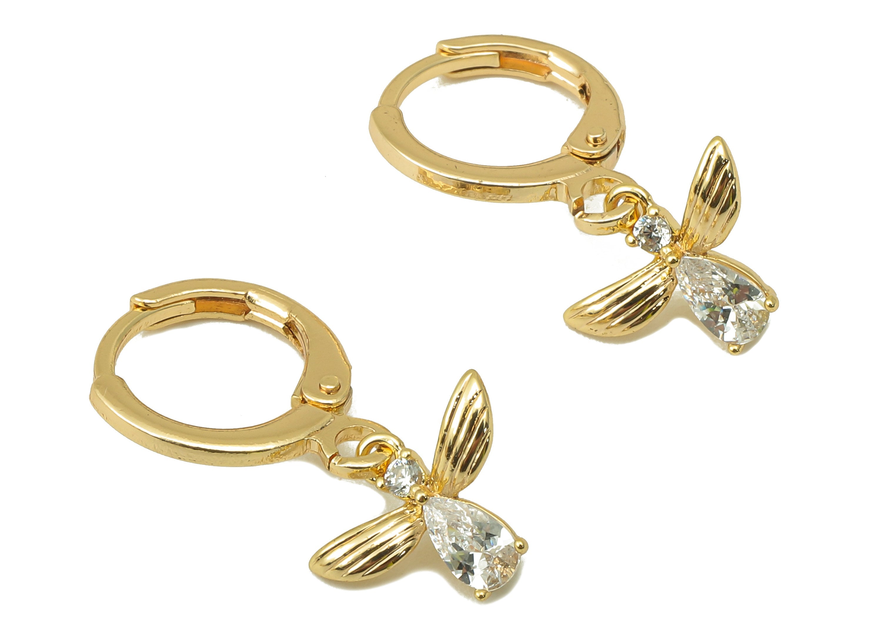 Brass Clasp Penguin Earring - Brass CZ Huggie Hoop - Cubic Zirconia Hoop Clasp Earring - 18K Real Gold Plating-22.4x11.24x2.39mm - RGP6022 - DOMEDBAZAAR