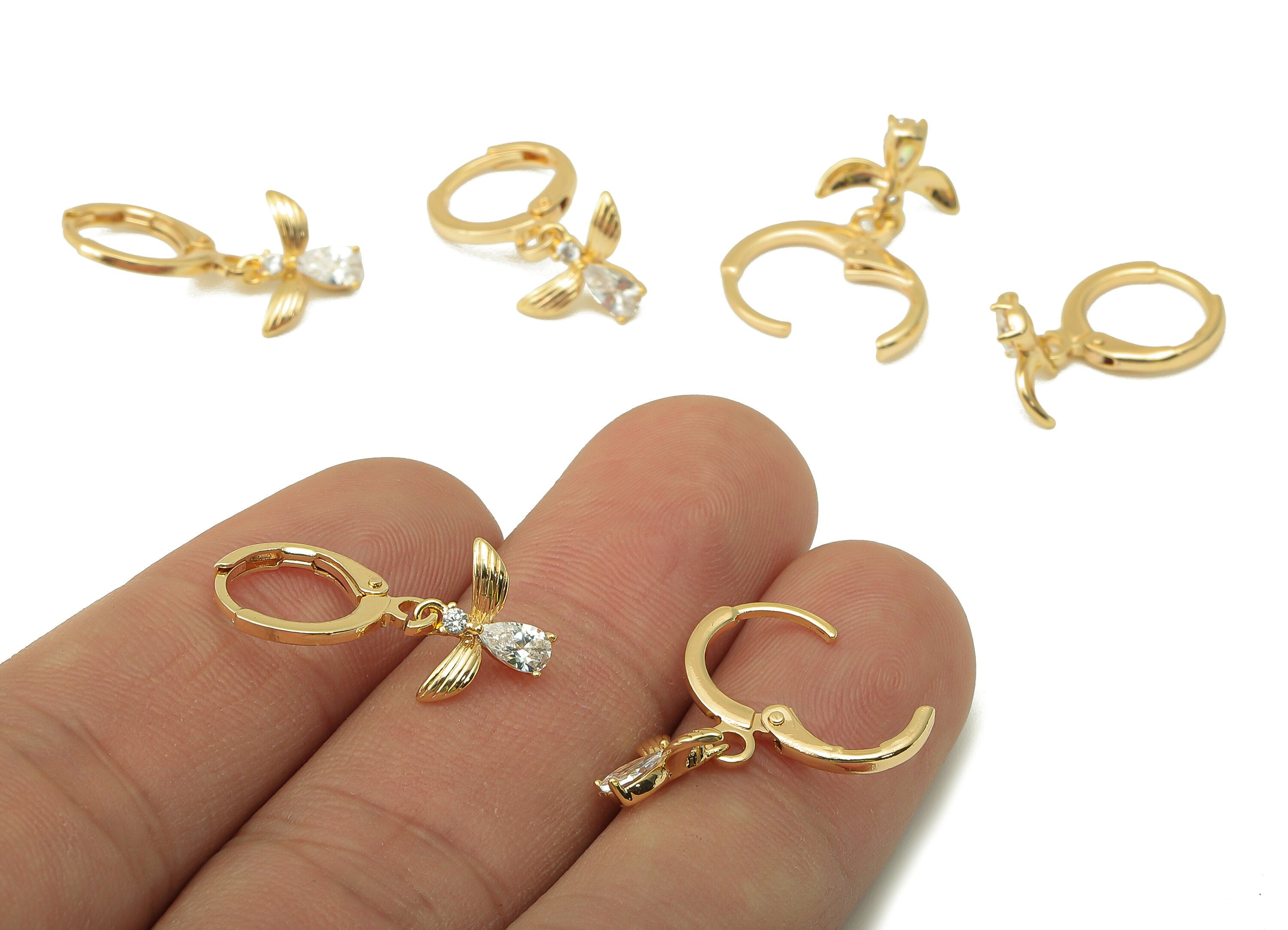 Brass Clasp Penguin Earring - Brass CZ Huggie Hoop - Cubic Zirconia Hoop Clasp Earring - 18K Real Gold Plating-22.4x11.24x2.39mm - RGP6022 - DOMEDBAZAAR