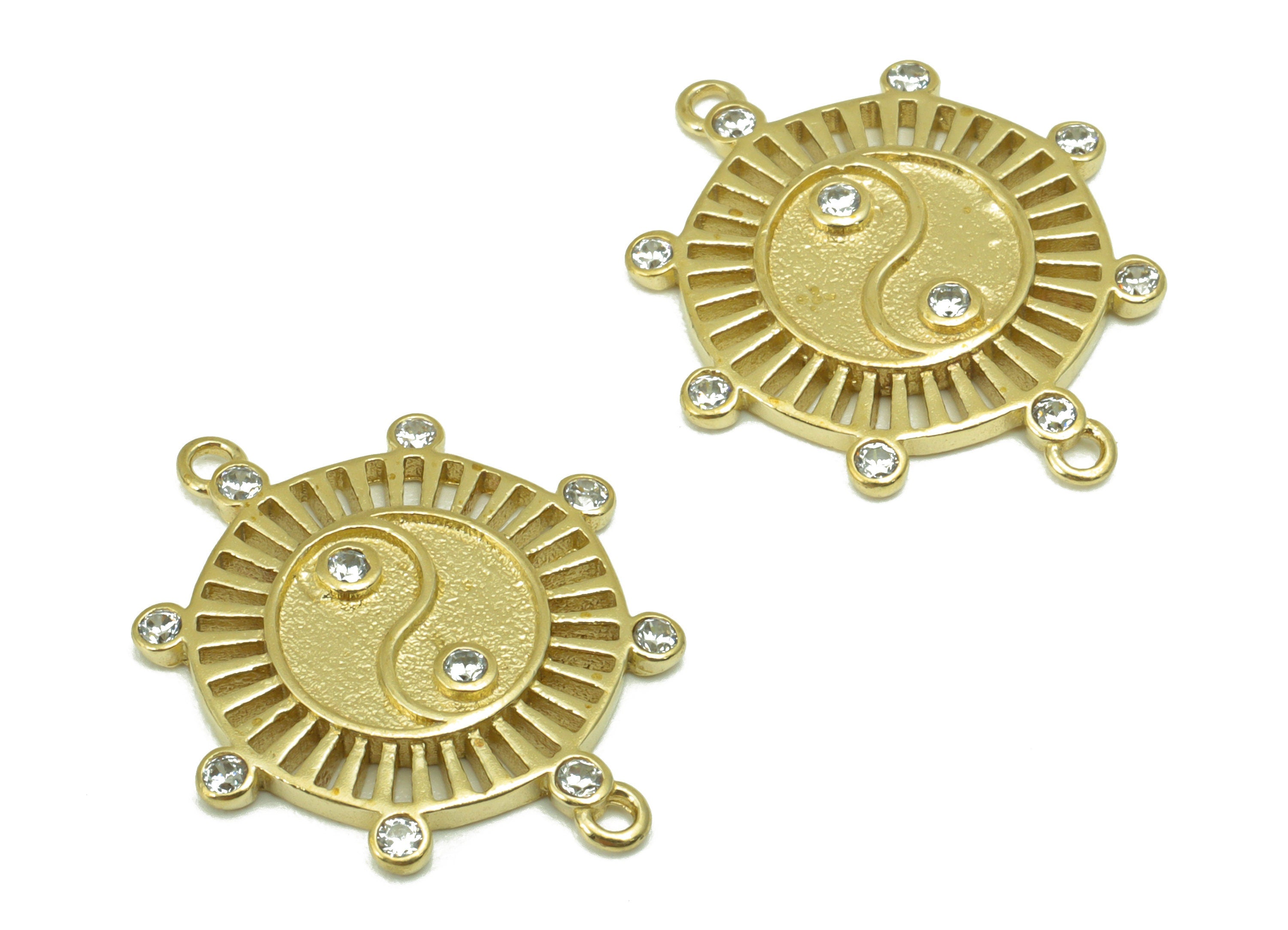 Brass yin yang Earring - Brass  yin yang Connector - Cubic Zircon Earring -CZ Bracelet Charm-Jewelry Making Supplies-22 x 18x 2.13-PP8474 - DOMEDBAZAAR