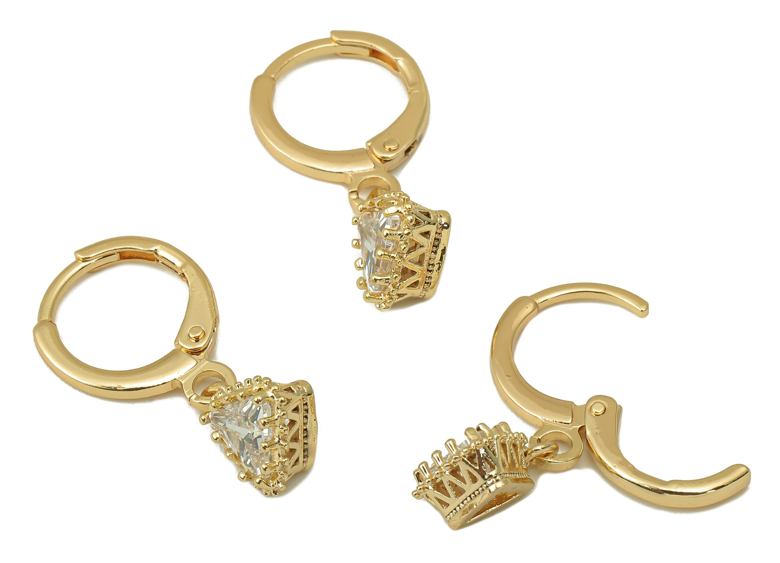 Brass Clasp Rectangle Earring - Brass CZ Huggie Hoop - Geometry Cubic Zirconia Hoop Earring - 18K Real Gold Plating-22x11.5x4.6mm - RGP6024 - DOMEDBAZAAR