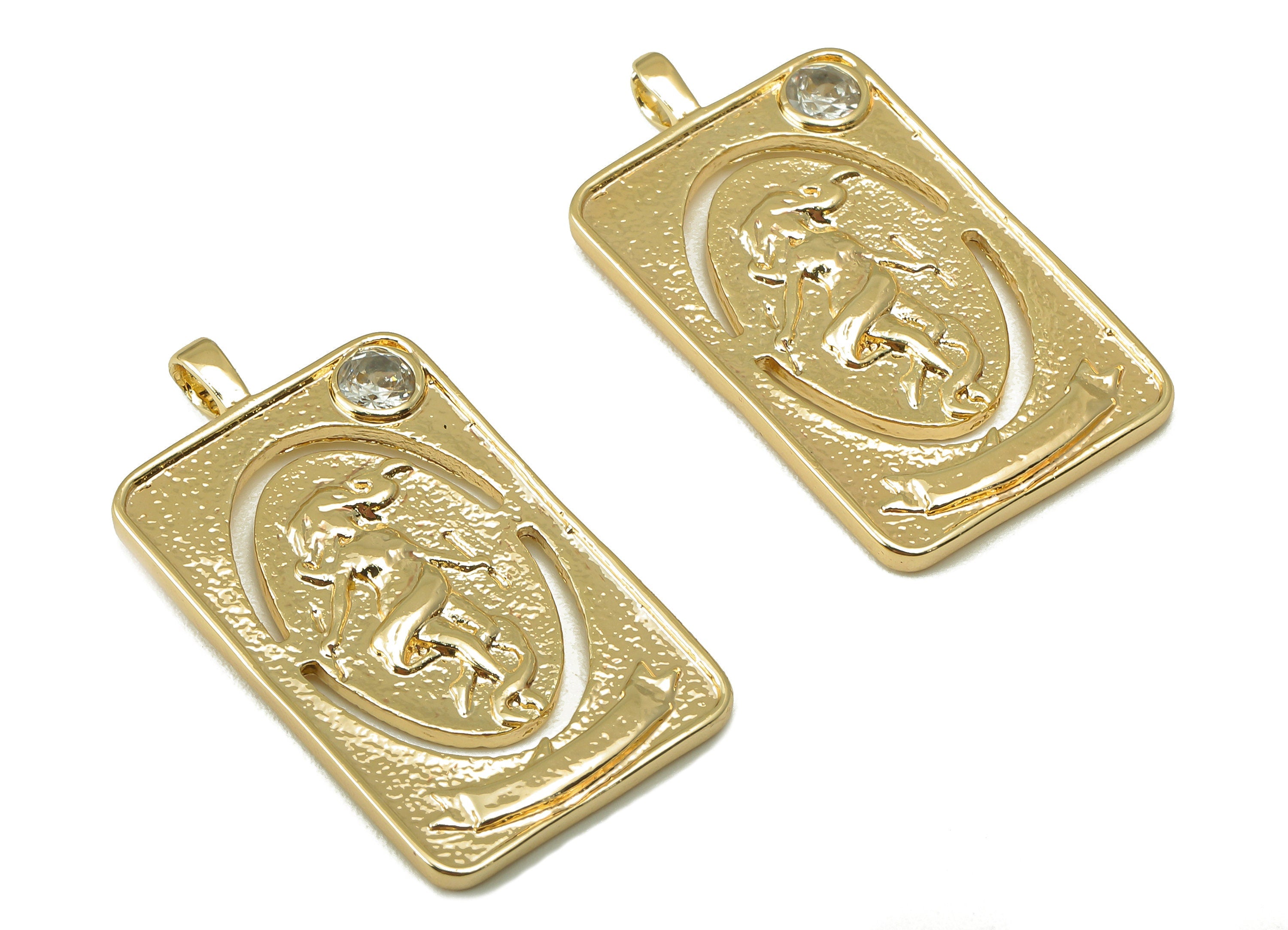 Brass Rectangle Figure Pendant-Zircon Woman Figure Earrings-Rectangle Link Ellipse Pendant-Jewelry Making-30.9x 16.4x 1.77mm-RGP6166 - DOMEDBAZAAR