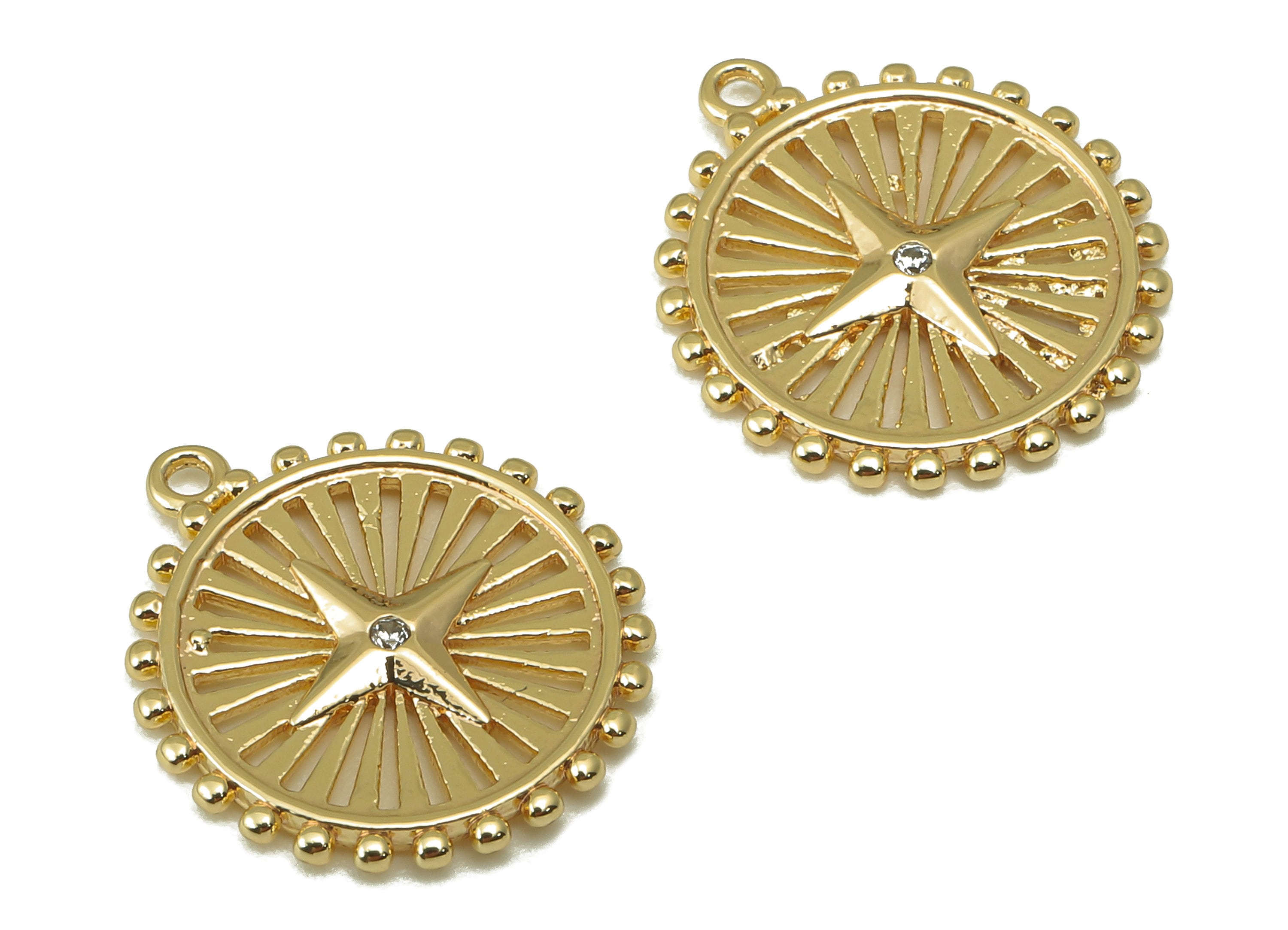 Brass Round Stars Earring Charms - Brass Zircon Pendant - Round Dot Pendant For Nacklace-Jewelry Making Supplies -30.9x 16.48x1.77mm-RGP6167 - DOMEDBAZAAR