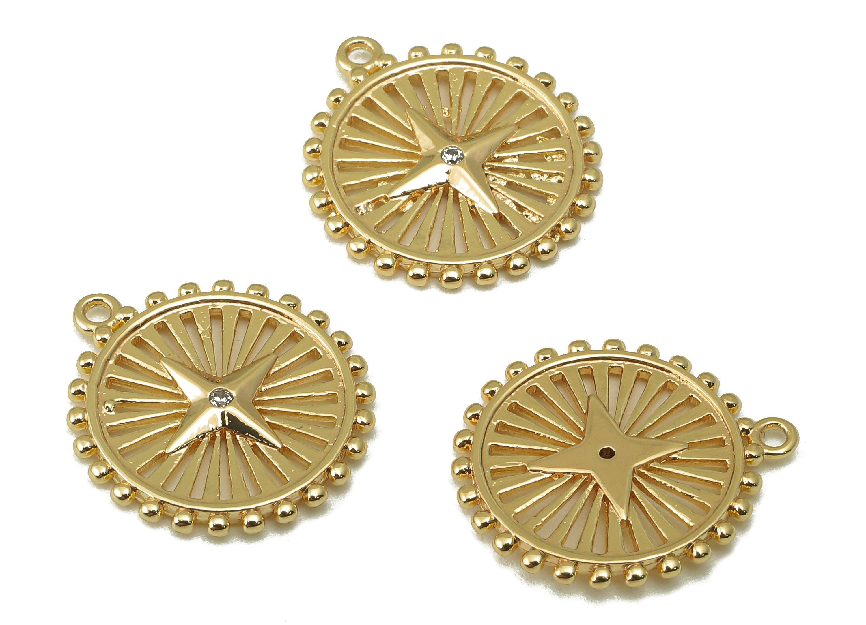 Brass Round Stars Earring Charms - Brass Zircon Pendant - Round Dot Pendant For Nacklace-Jewelry Making Supplies -30.9x 16.48x1.77mm-RGP6167 - DOMEDBAZAAR
