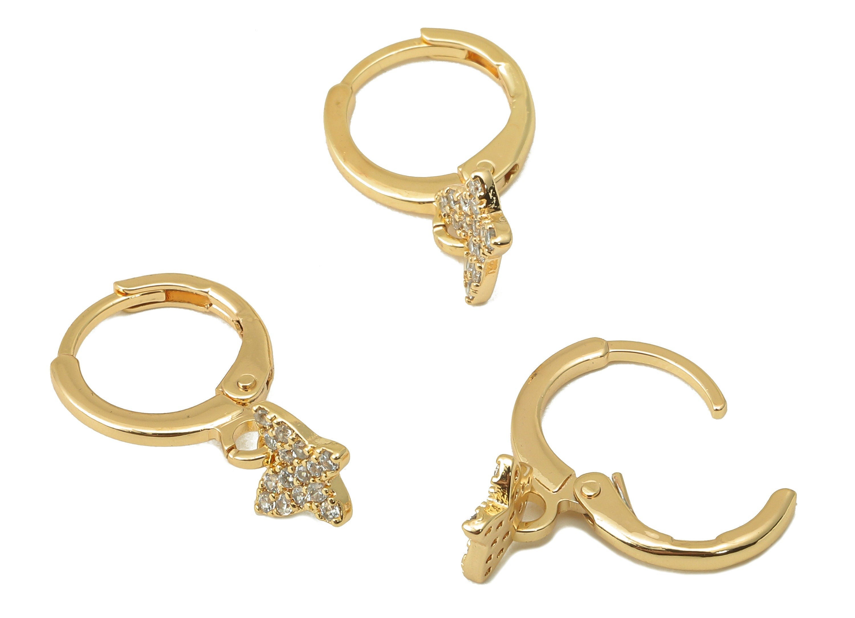 Brass Clasp Butterfly Earring - Brass CZ Huggie Hoop - Mini Cubic Zirconia Hoop Earring - 18K Real Gold Plating-20.01x11.37x 1.28mm- RGP6026 - DOMEDBAZAAR