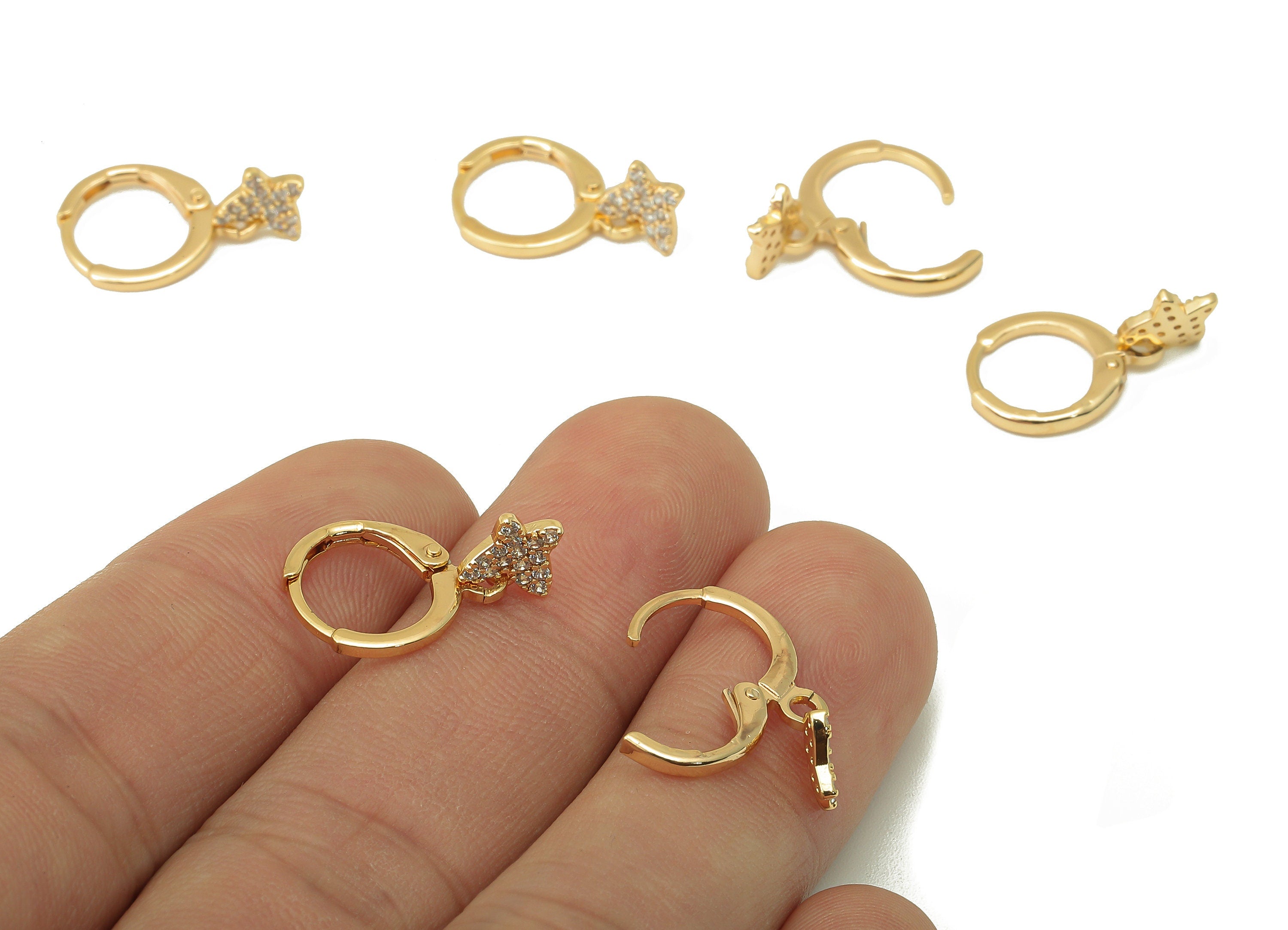 Brass Clasp Butterfly Earring - Brass CZ Huggie Hoop - Mini Cubic Zirconia Hoop Earring - 18K Real Gold Plating-20.01x11.37x 1.28mm- RGP6026 - DOMEDBAZAAR