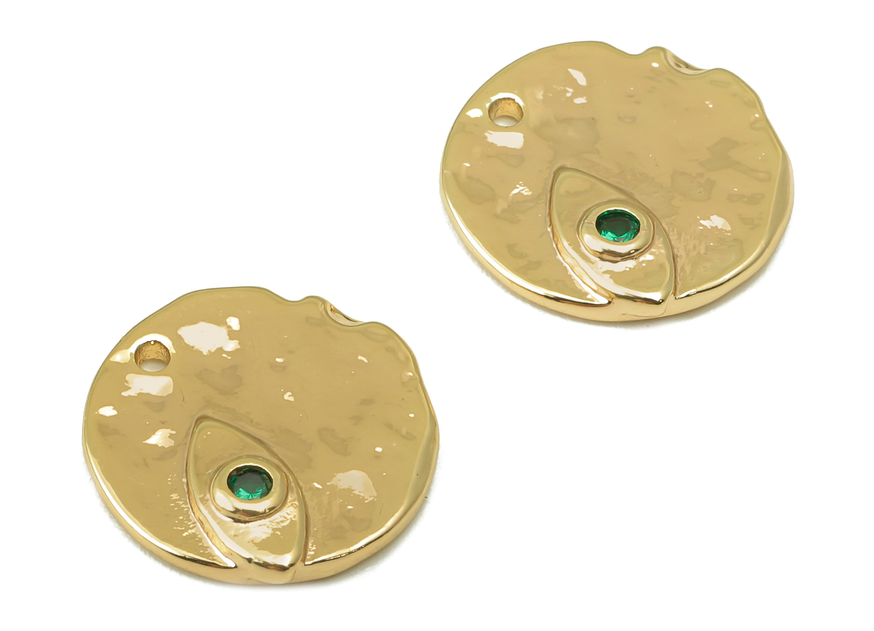 Brass Round Earrings - Brass Zircon Eye Pendant - Circle Necklace Pendant-Green Zircon-Jewelry Making Supplies-14.06x 14.06x 2.65mm-RGP6168 - DOMEDBAZAAR