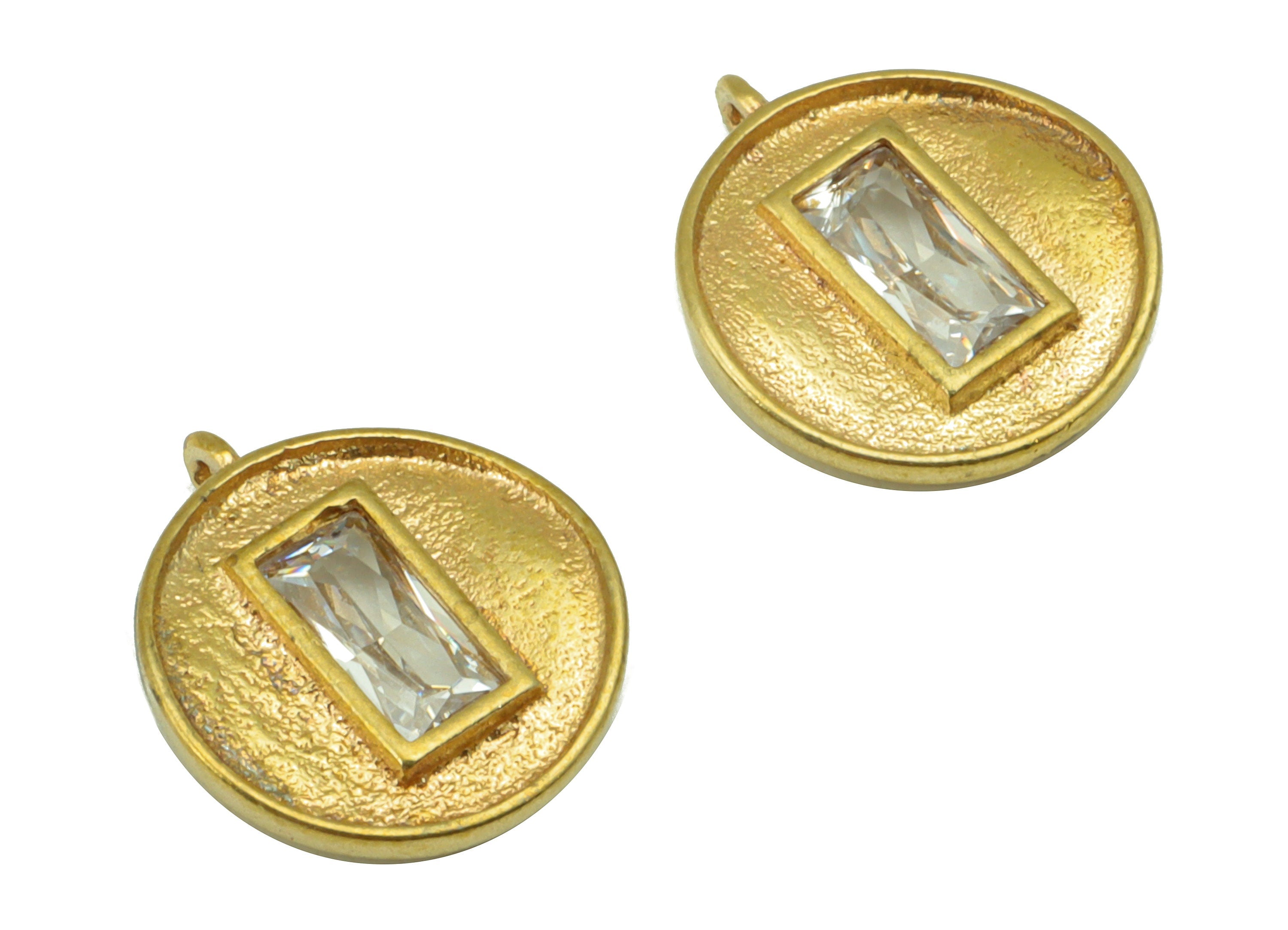 Brass Round Earring - Raw Brass  - Cubic Zircon Rectangle Pendant - Earring Charms  - Jewelry Supplies - 12 x 11x 2.51mm PP8471 - DOMEDBAZAAR