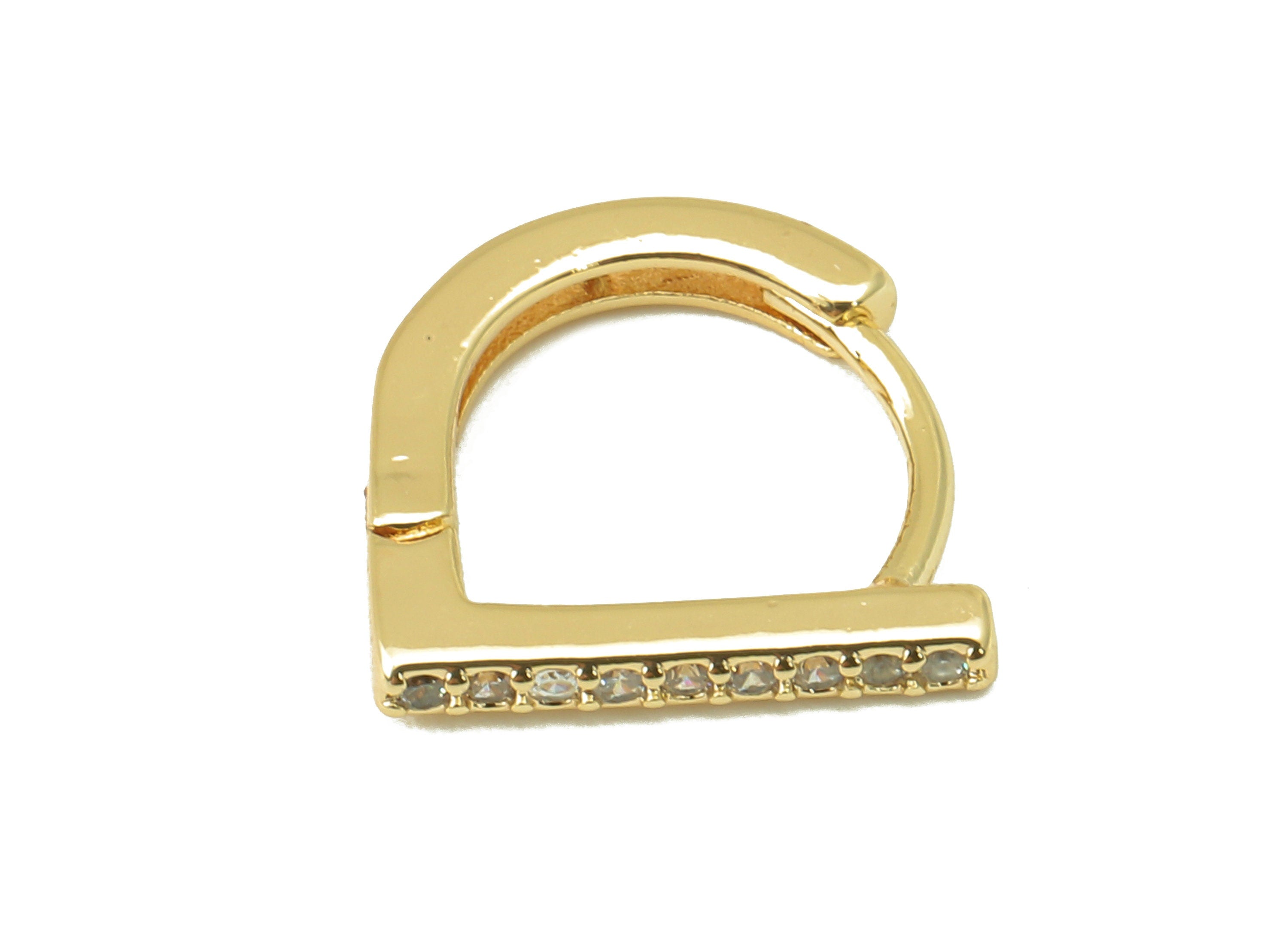 Brass Bar Earring Hoop - Brass Hoop Earring Clasp - Dainty Clasp Hoop Earring-Zirconia - 18K Real Gold Plating - 11.6x11.98x1.87mm - RGP6033 - DOMEDBAZAAR