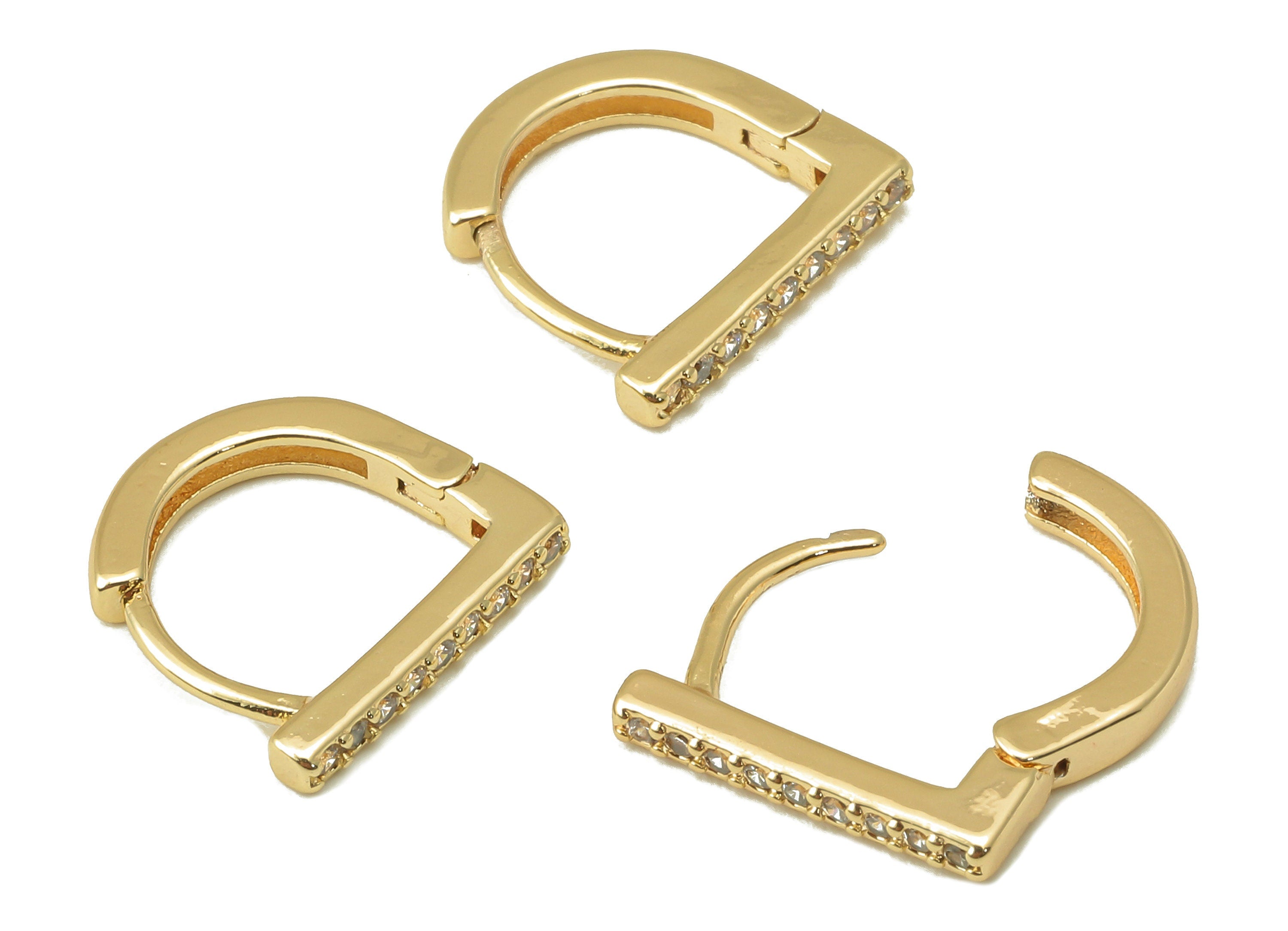 Brass Bar Earring Hoop - Brass Hoop Earring Clasp - Dainty Clasp Hoop Earring-Zirconia - 18K Real Gold Plating - 11.6x11.98x1.87mm - RGP6033 - DOMEDBAZAAR