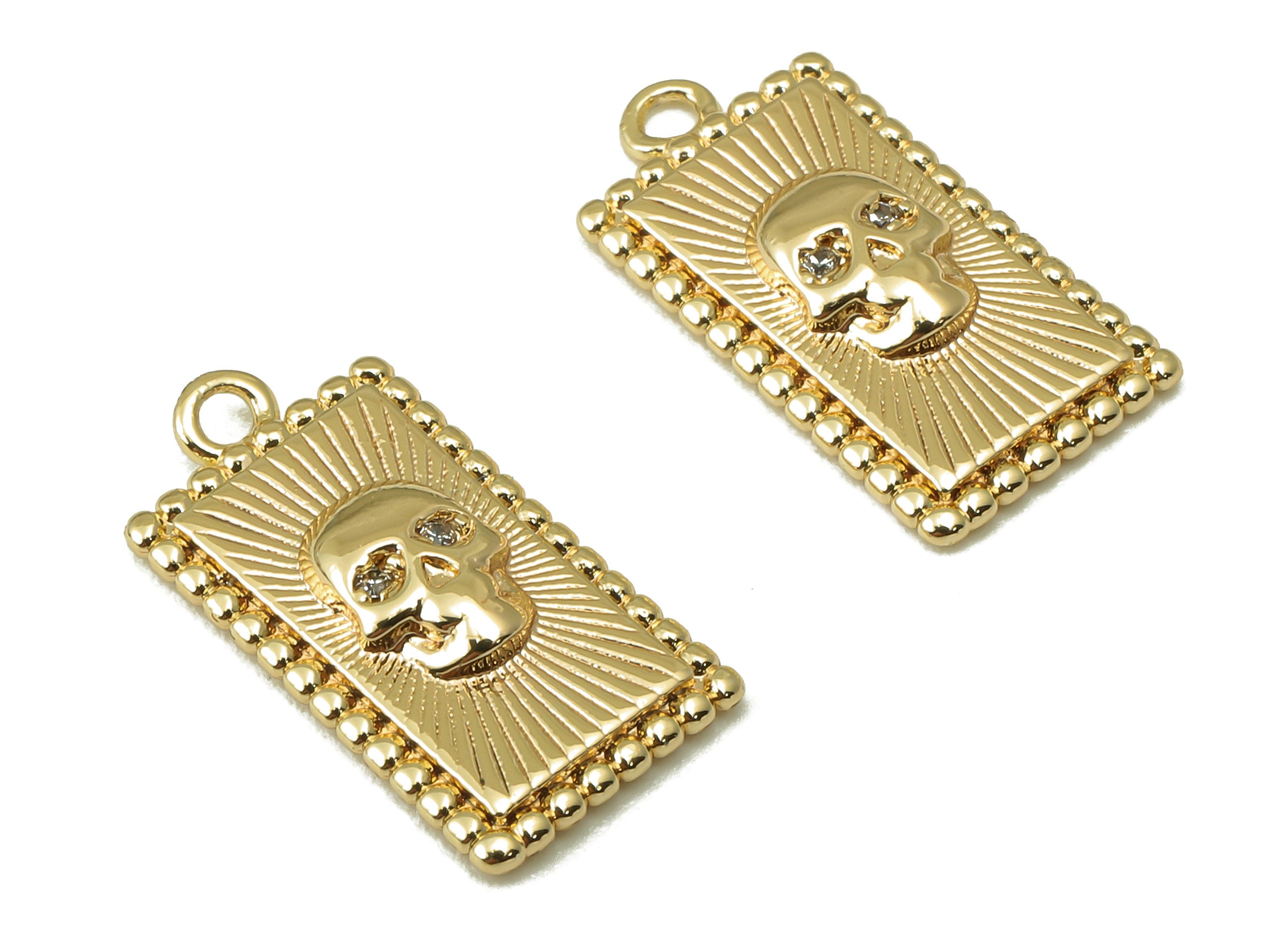 Brass Rectangular Earrings Charms - Brass Zircon Skull Pendant - Rectangular Necklace Pendant - Jewelry Making-16.51x 8.55x 2.64mm-RGP6164 - DOMEDBAZAAR