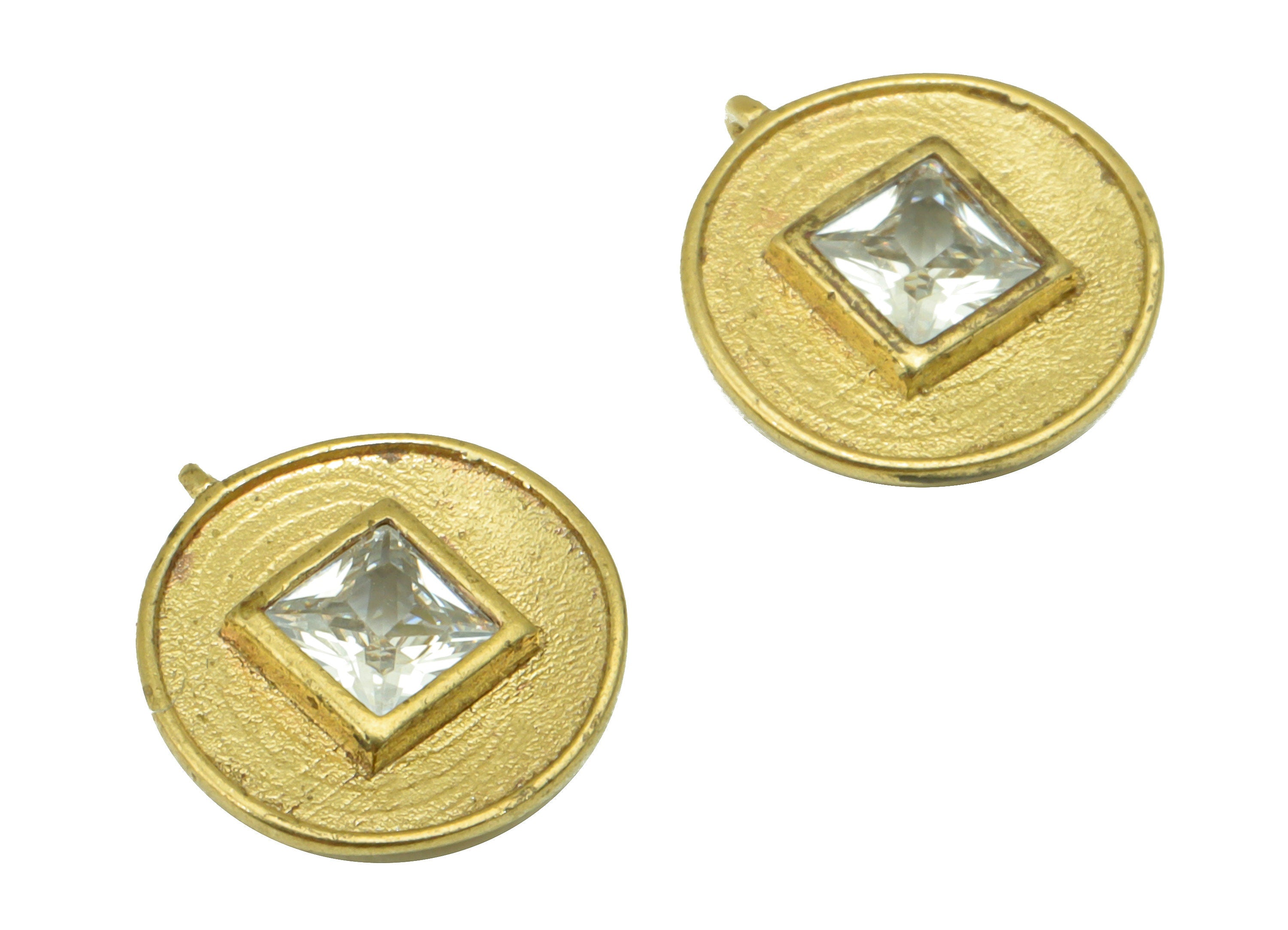 Brass Round Earring - Raw Brass  - Cubic Zircon Square Pendant - Earring Charms  - Jewelry Supplies - 12 x 11 x 2.6mm - PP8468 - DOMEDBAZAAR