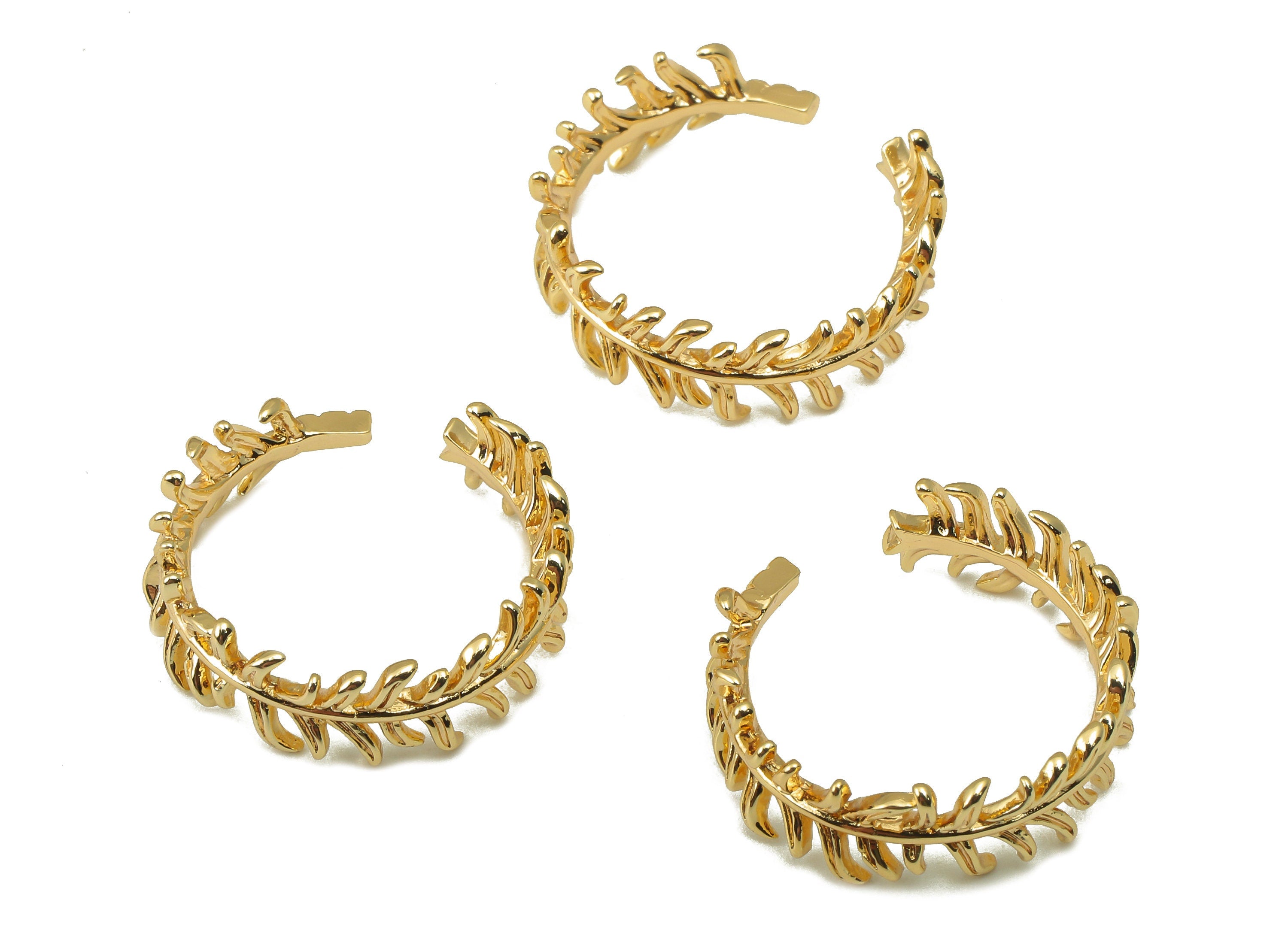 Brass Women&#39;s Leaf Rings- Brass Leaf Split Rings-Women&#39;s Split Rings- Brass Ring with Leaves - 19.57x 18.7x 1.43mm - RGP6173 - DOMEDBAZAAR