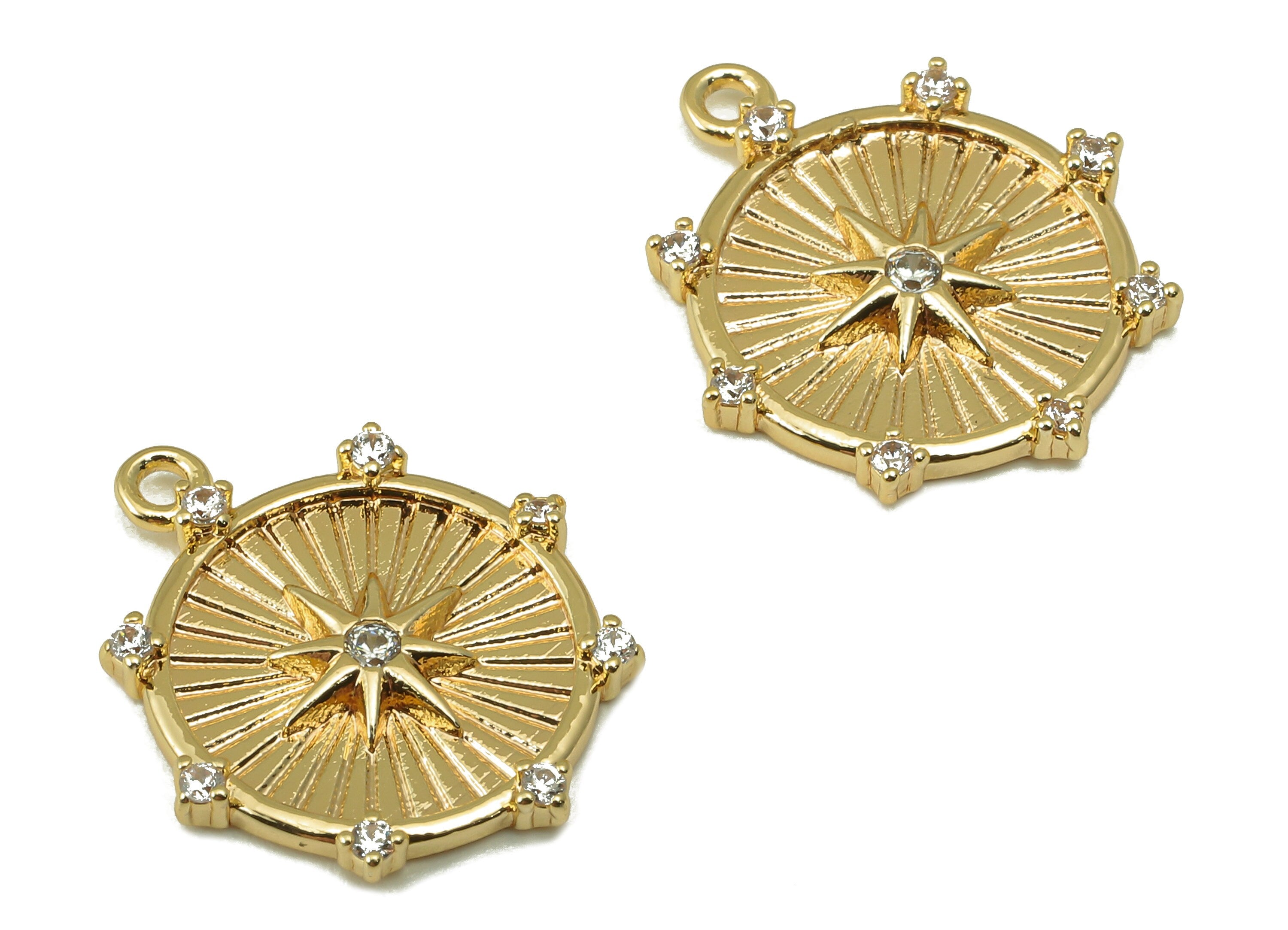 Brass Round Sun Earring Charms - Brass Zircon Pendant - Round Dot Pendant For Nacklace-Jewelry Making Supplies-17.91x 15.83x 1.95mm-RGP6177 - DOMEDBAZAAR