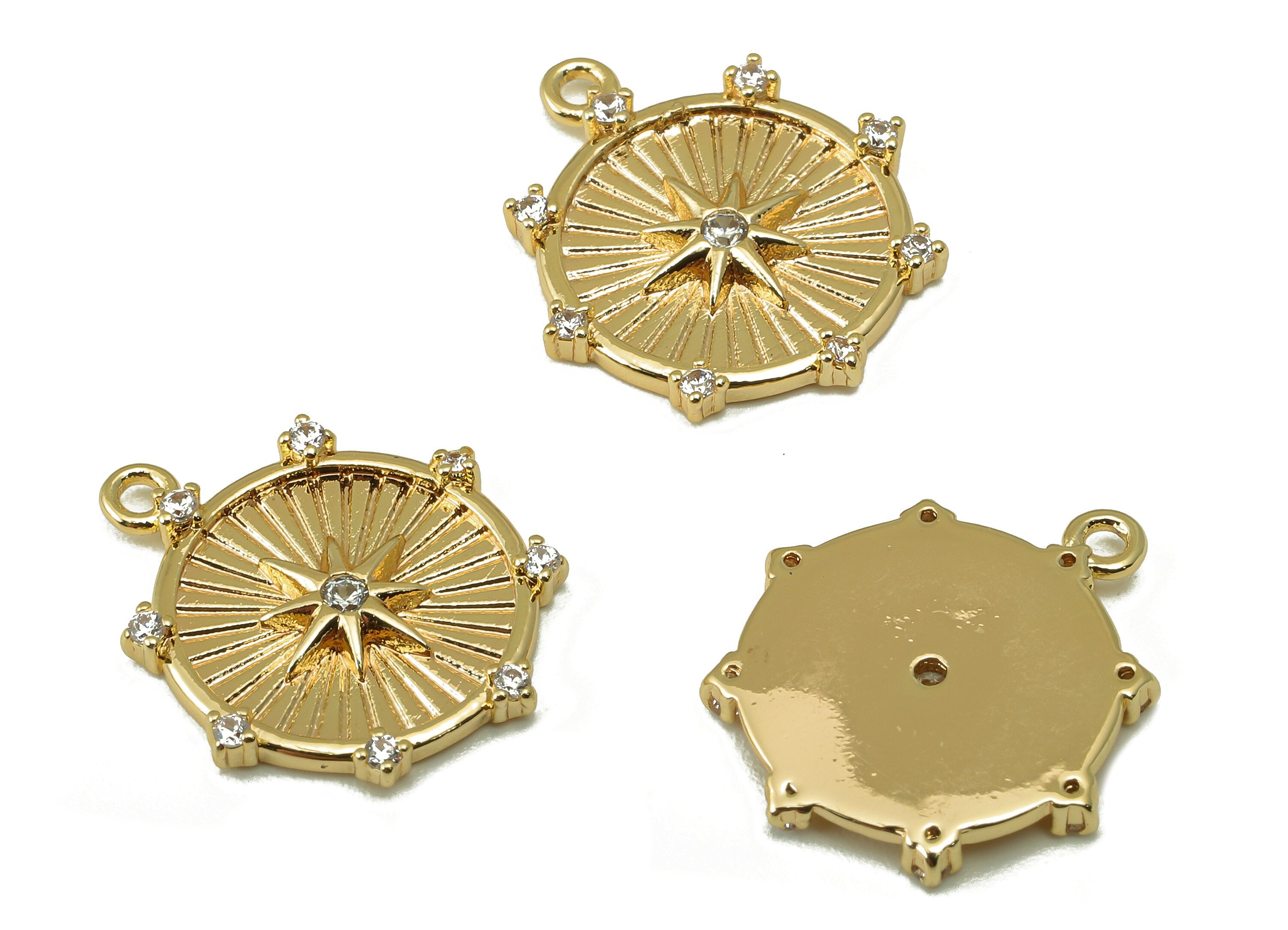 Brass Round Sun Earring Charms - Brass Zircon Pendant - Round Dot Pendant For Nacklace-Jewelry Making Supplies-17.91x 15.83x 1.95mm-RGP6177 - DOMEDBAZAAR