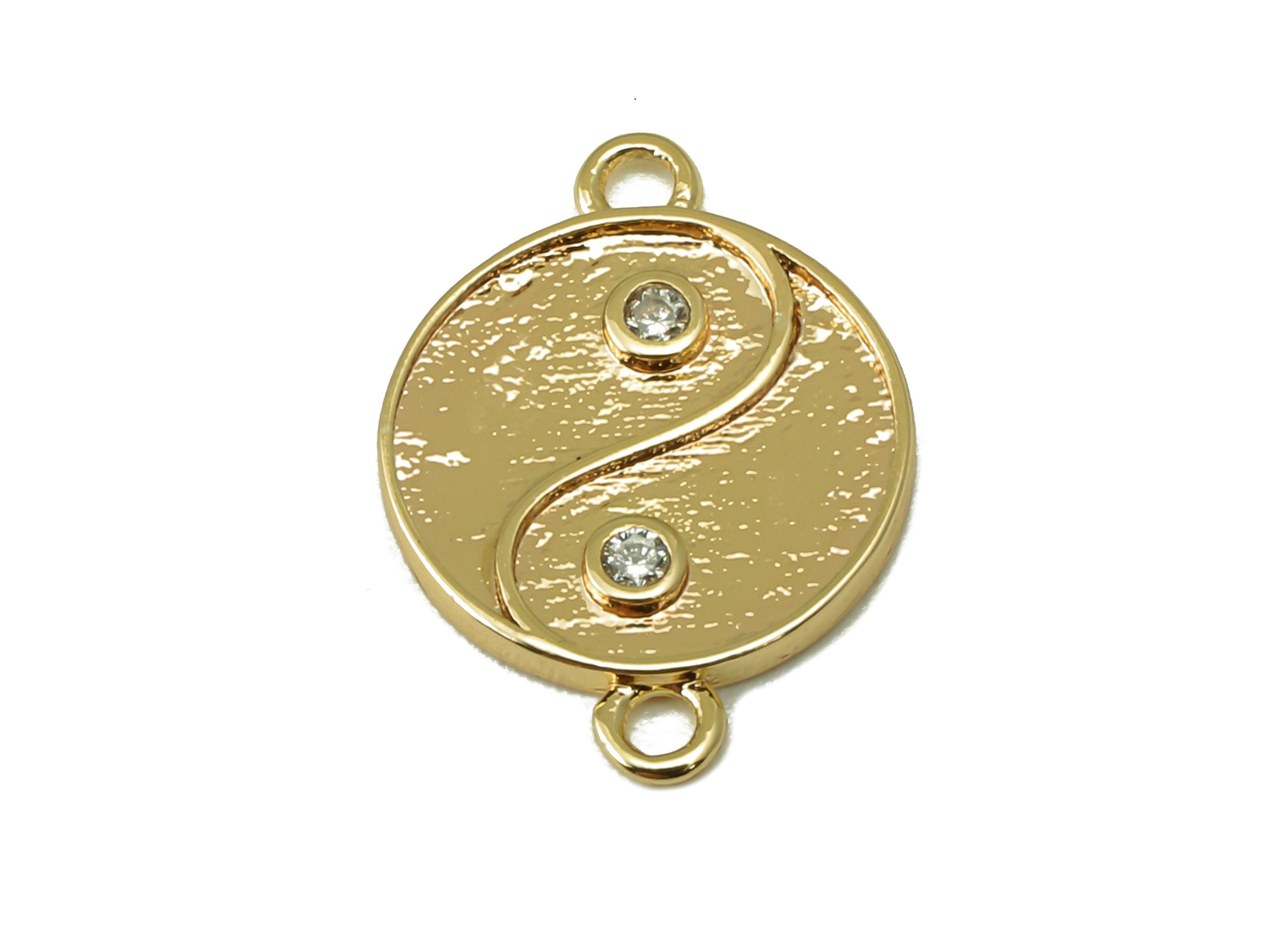 Brass Round Zircon Earring-Brass Zircon Pendant-Round Earring Charm-Necklace Connector-Jewelry Making Supplies-15.24x10.78x1.16mm-RGP6186 - DOMEDBAZAAR