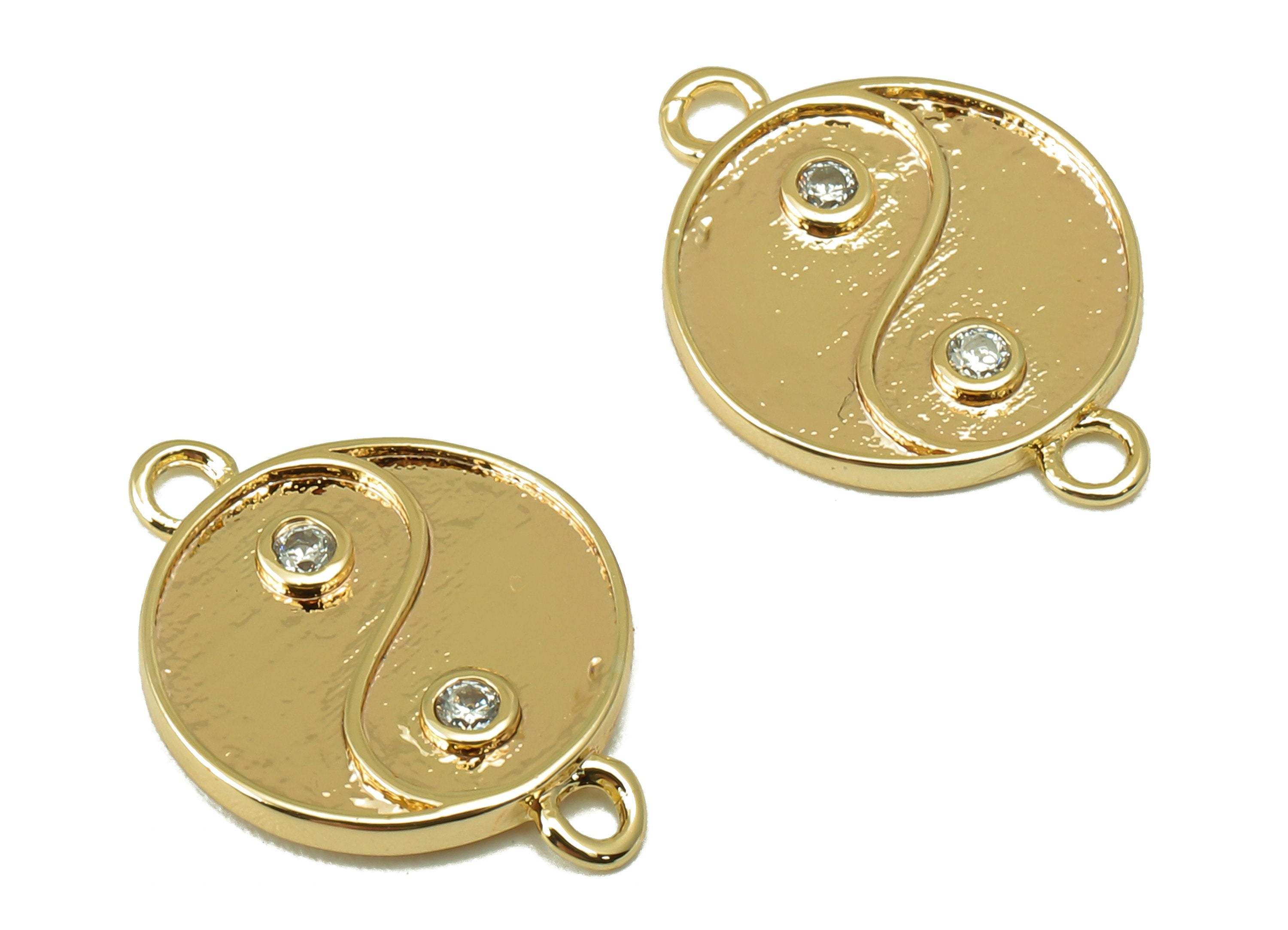 Brass Round Zircon Earring-Brass Zircon Pendant-Round Earring Charm-Necklace Connector-Jewelry Making Supplies-15.24x10.78x1.16mm-RGP6186 - DOMEDBAZAAR