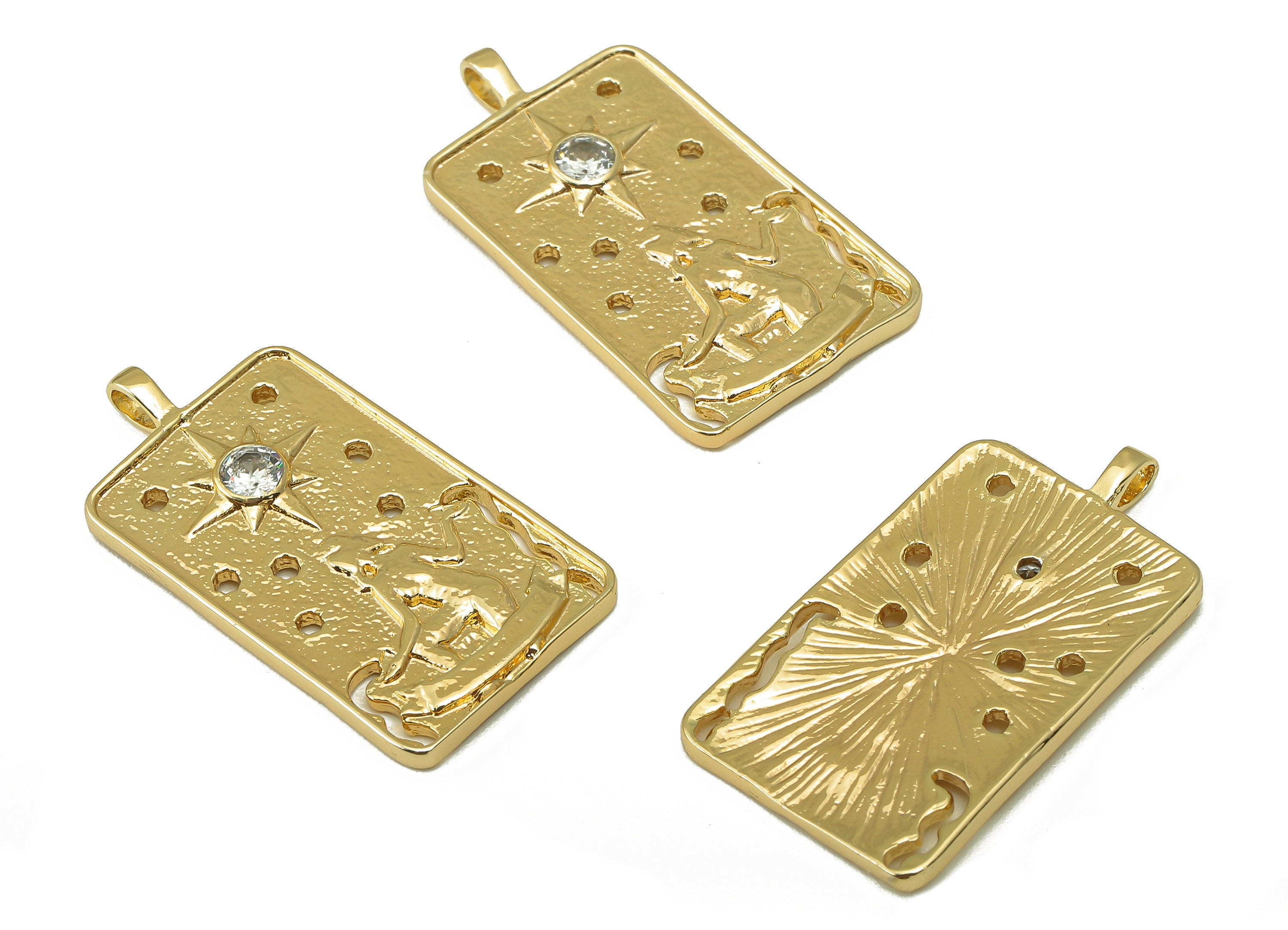 Brass Rectangle Ladies Figure Pendant - Brass Zircon Sun Earrings -For Necklace- Holes Pendant - Jewelry Making-30.61x16.47 x 2.42mm-RGP6193 - DOMEDBAZAAR