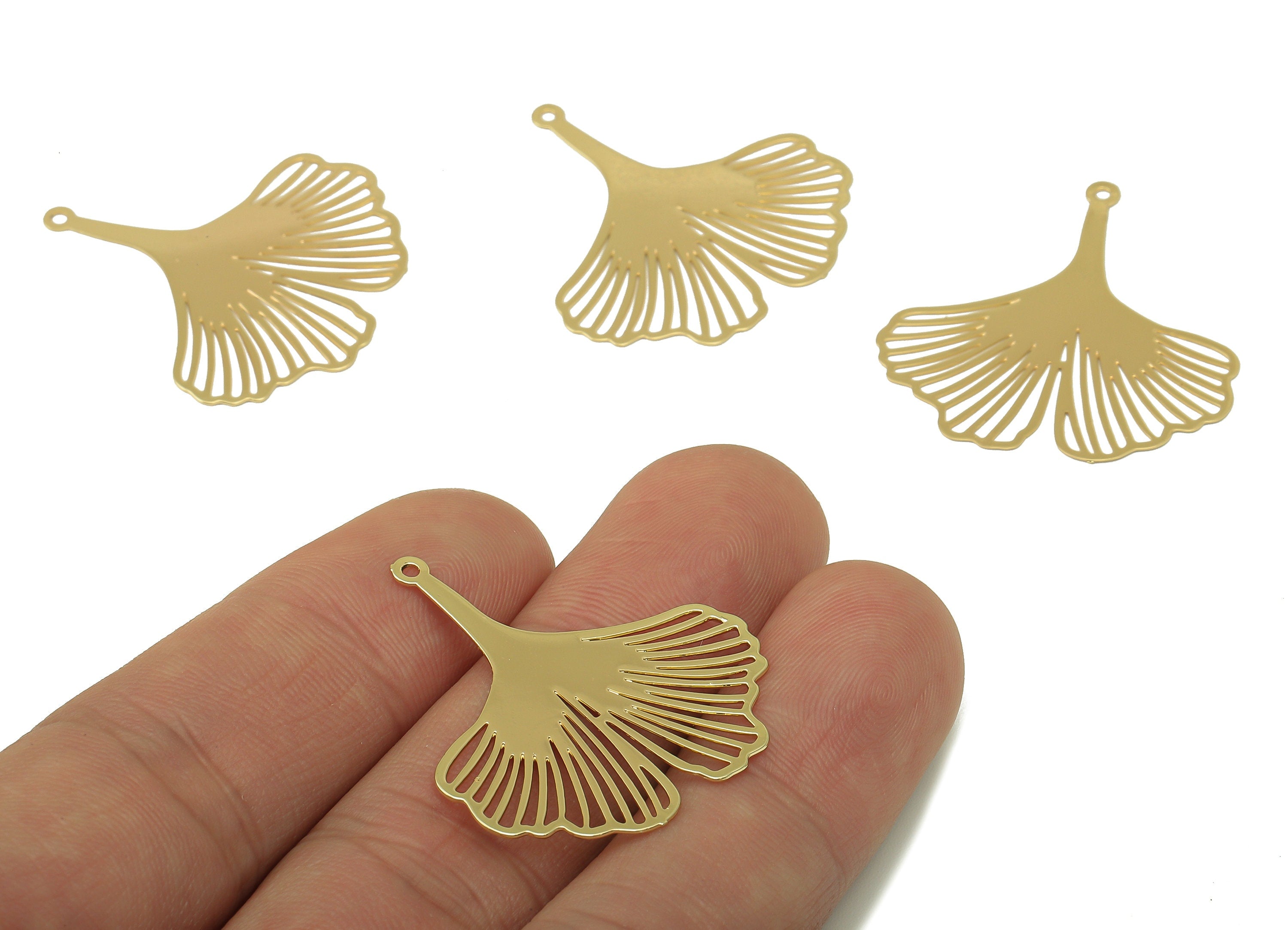 Brass Ginkgo Earrings- Brass Ginkgo Charm-Necklace Pendant-Ginkgo Necklace-Jewelry Supplies-32 x 30.18 x 0.33mm-RGP6200 - DOMEDBAZAAR