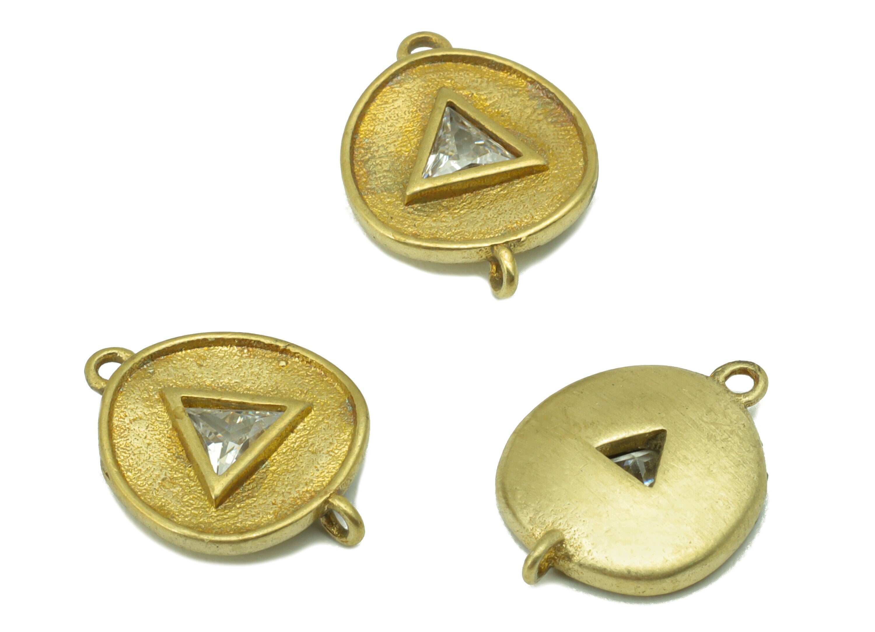 Brass Round Earring - Raw Brass - Bent Round Cubic Zircon Charms - Earring Connector --Jewelry Making Supplies-14 x10x 2.48mm-PP8498 - DOMEDBAZAAR