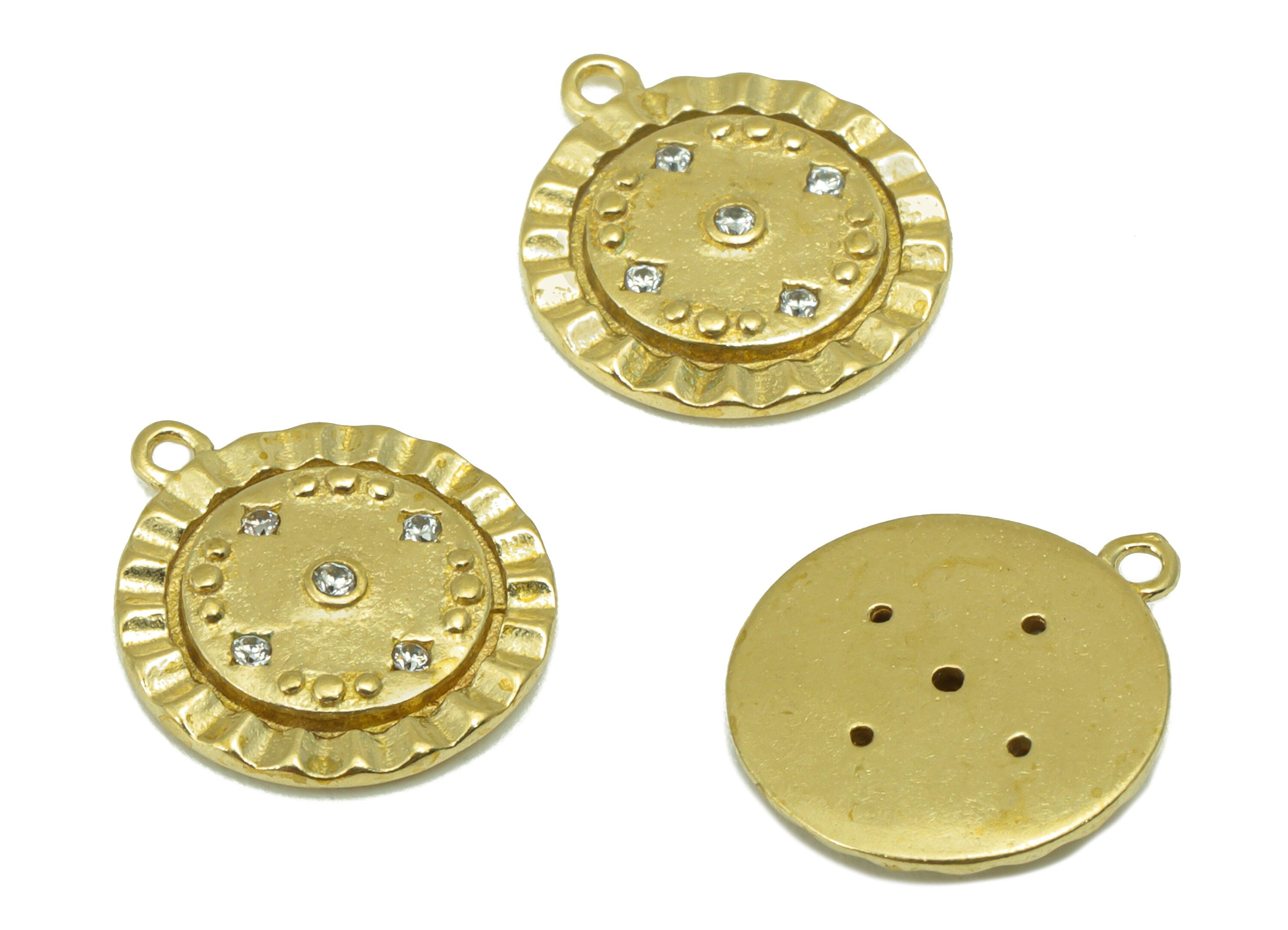 Brass Round Textured Charms  -Raw Brass   - Cubic Zircon - Earring Pendant - Jewelry Supplies -19x 15 x 2.12mm-PP8456 - DOMEDBAZAAR