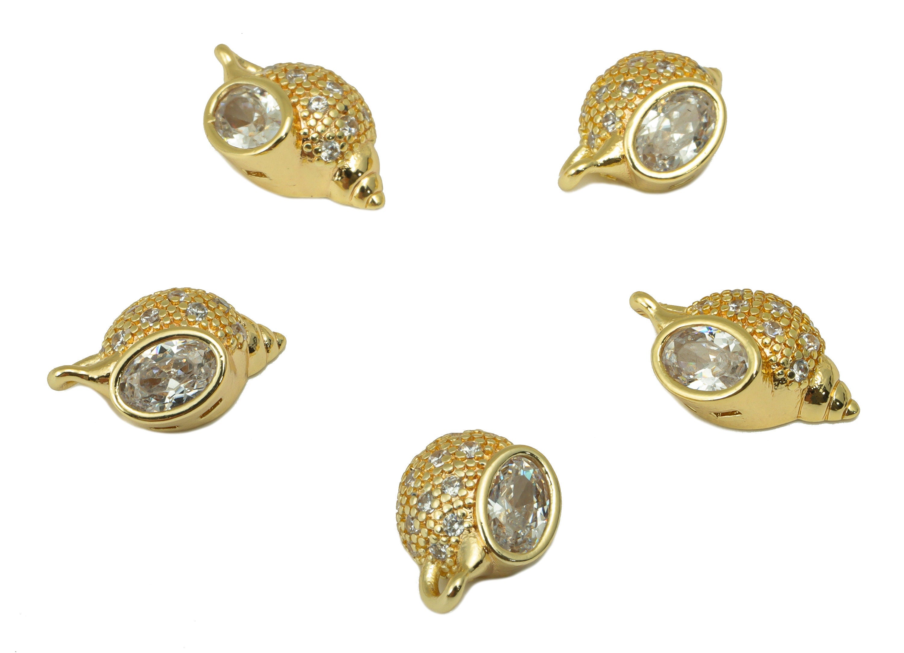 Brass Conch Earring Charm - Brass CZ Seashell Pendant - Cubic Zirconia Marques Charm - For Necklace -18k Gold Plated-14.5x 9.67x2mm-RGP6216 - DOMEDBAZAAR