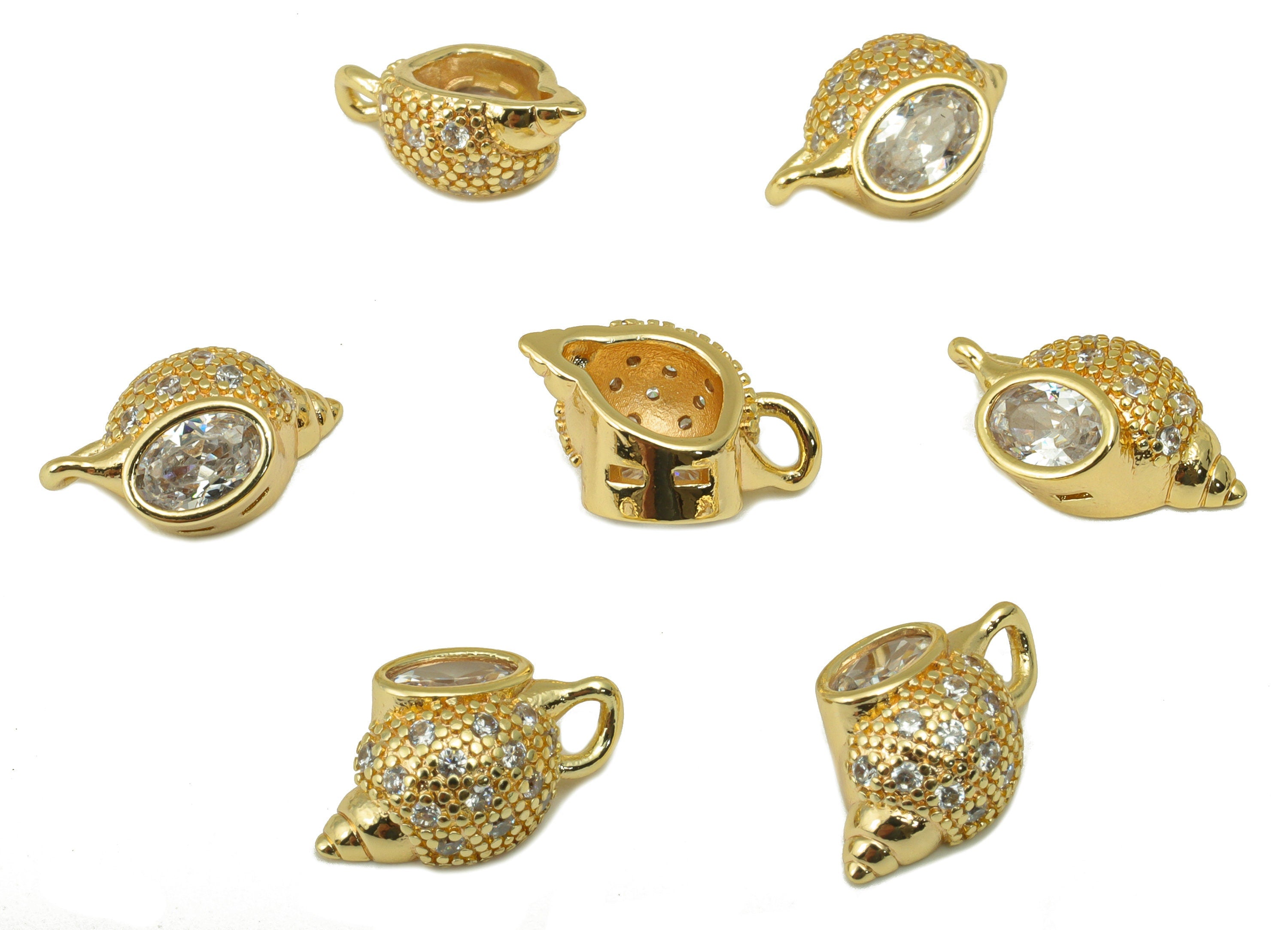 Brass Conch Earring Charm - Brass CZ Seashell Pendant - Cubic Zirconia Marques Charm - For Necklace -18k Gold Plated-14.5x 9.67x2mm-RGP6216 - DOMEDBAZAAR