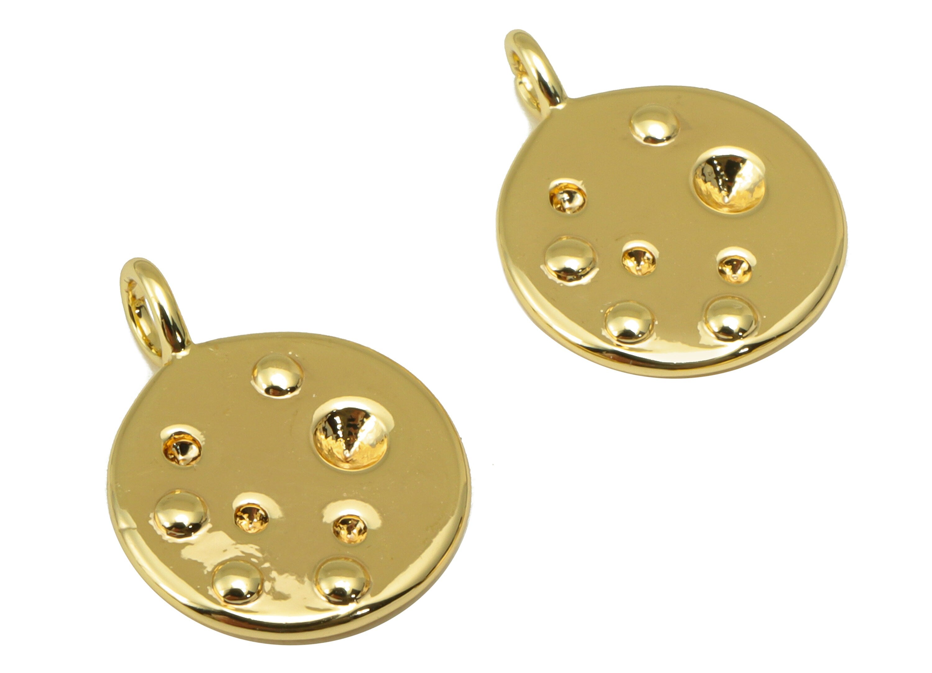 Brass Round Earring Charm - Brass Circle Dot Pendant - Semi Round Charm - For Necklace - 18k Gold Plated - 15.87x 11.91x 1.84mm - RGP6218 - DOMEDBAZAAR