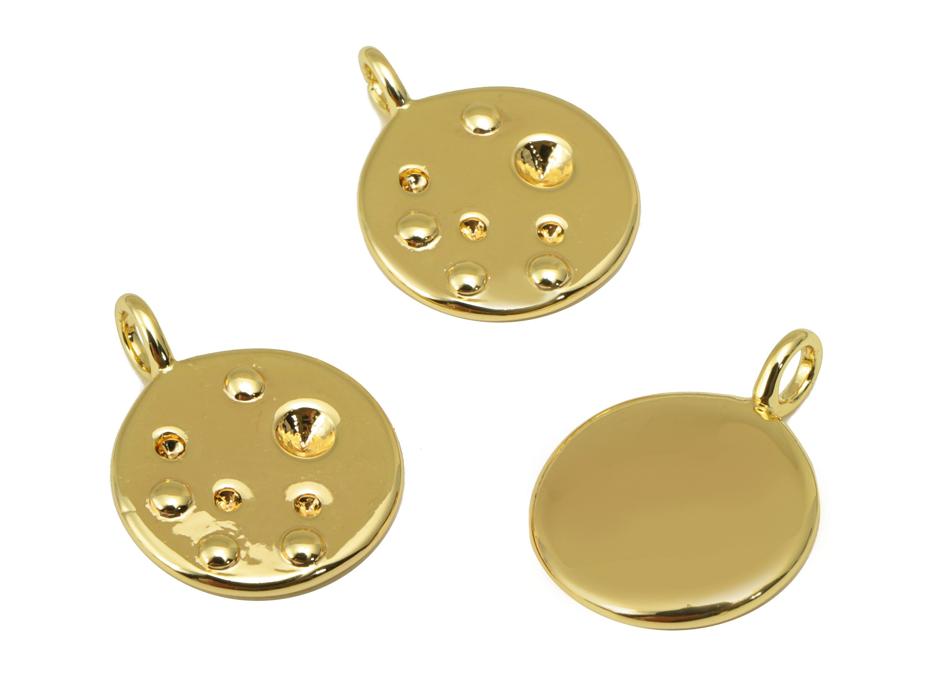 Brass Round Earring Charm - Brass Circle Dot Pendant - Semi Round Charm - For Necklace - 18k Gold Plated - 15.87x 11.91x 1.84mm - RGP6218 - DOMEDBAZAAR
