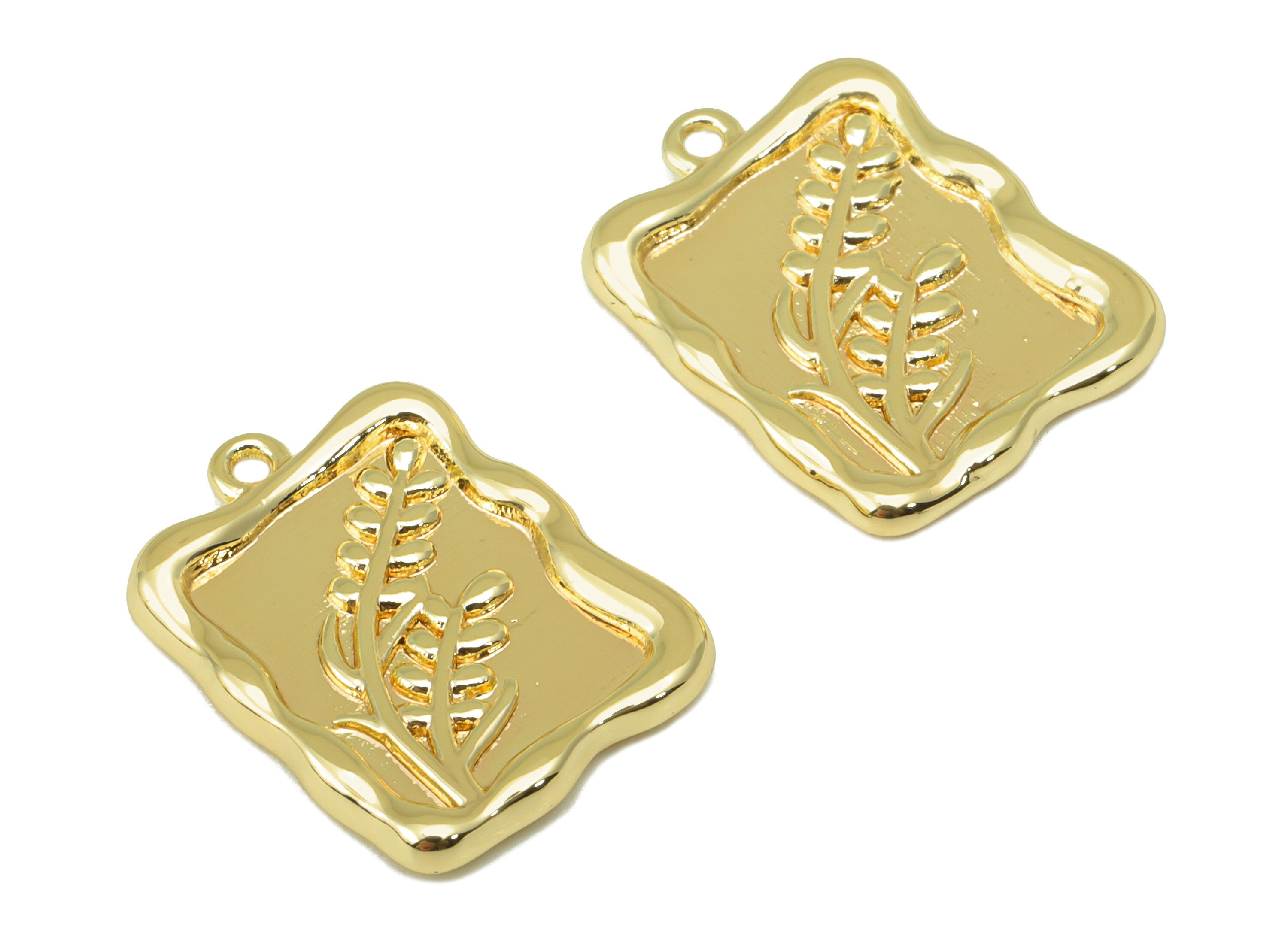 Brass Rectangle Earring Charm - Brass Ear of Wheat Pendant - Botanical Charm - For Necklace - 18k Gold Plated - 17.7x13mm x 1.92mm - RGP6224 - DOMEDBAZAAR