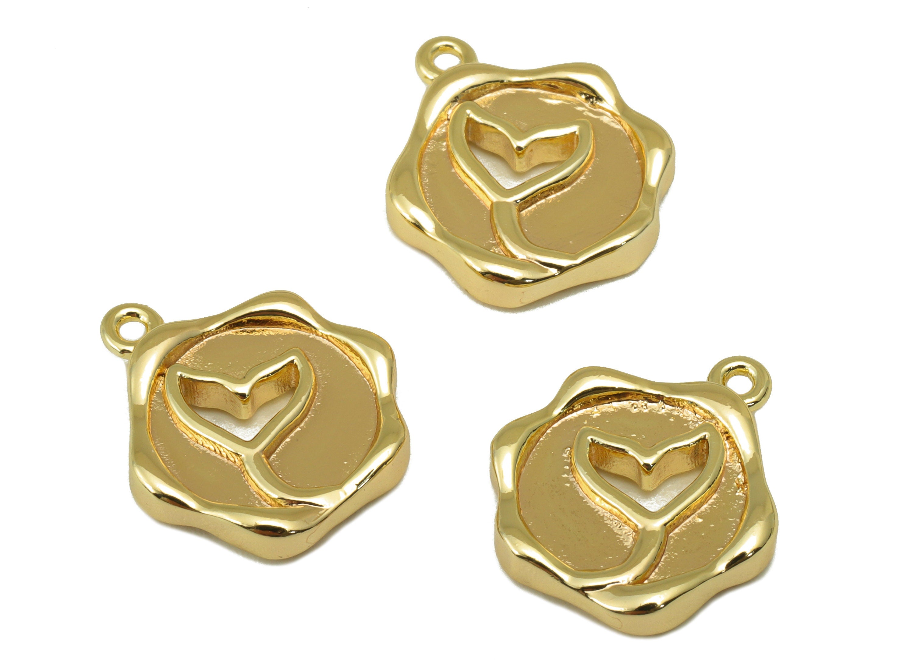 Brass Bud Earrings Charm - Round Semi Leaf Pendant - Botanical Earring Charm - For Necklace - 18k Gold Plated -16.2x 17.79x 2.77mm- RGP6234 - DOMEDBAZAAR