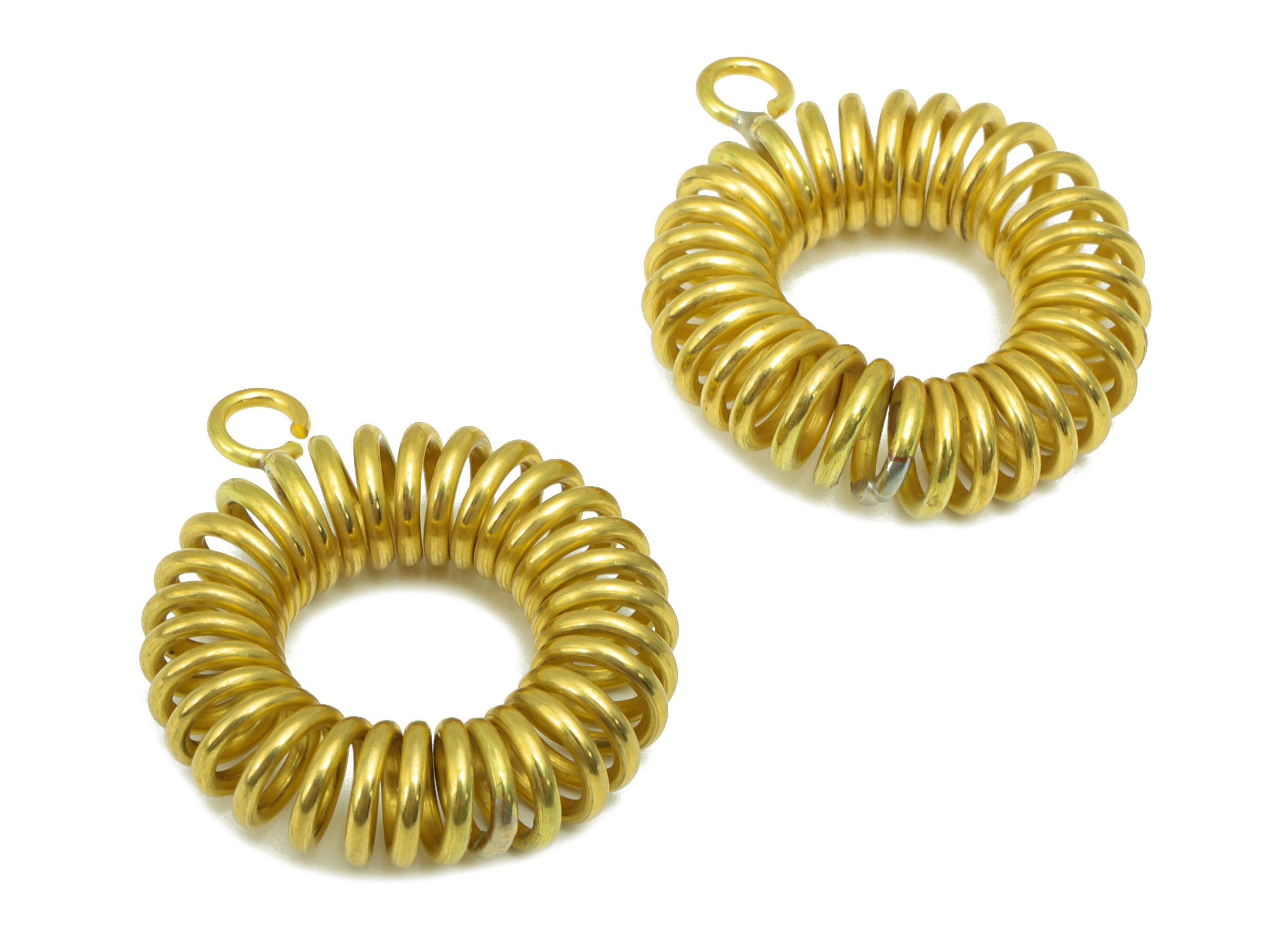 Brass Round Spring Charms - Raw Brass - -Earring Pendant- For Necklace-Jewelry Supplies - 25 x 20 x 5.79mm -PP-8481 - DOMEDBAZAAR