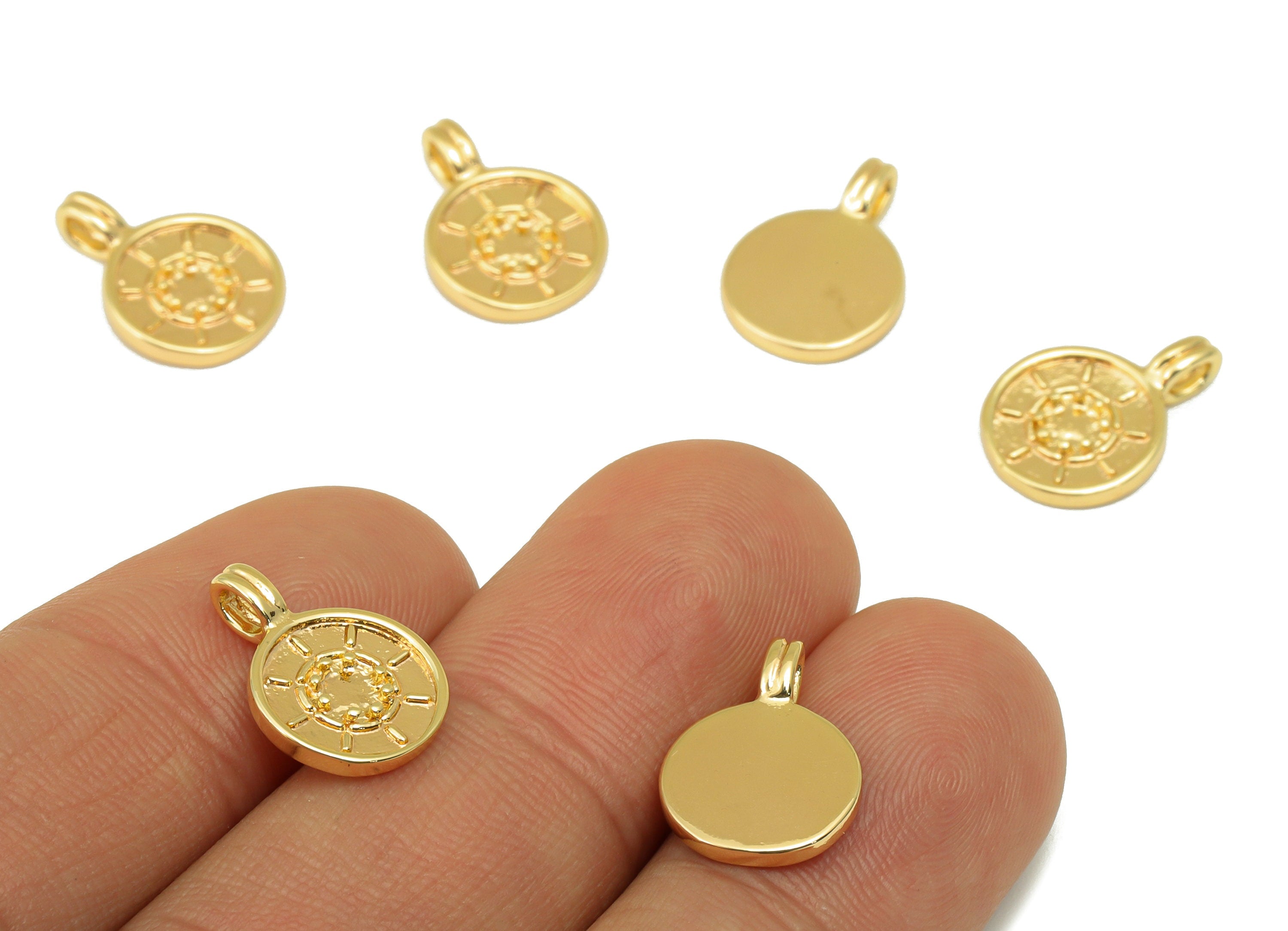 Brass Shie wheel Pendant - Brass Circle Sun Earring Charm -Marine Earring Charms - 18K Real Gold Plated -15.16x 10.81x 1.78mm- RGP6256 - DOMEDBAZAAR