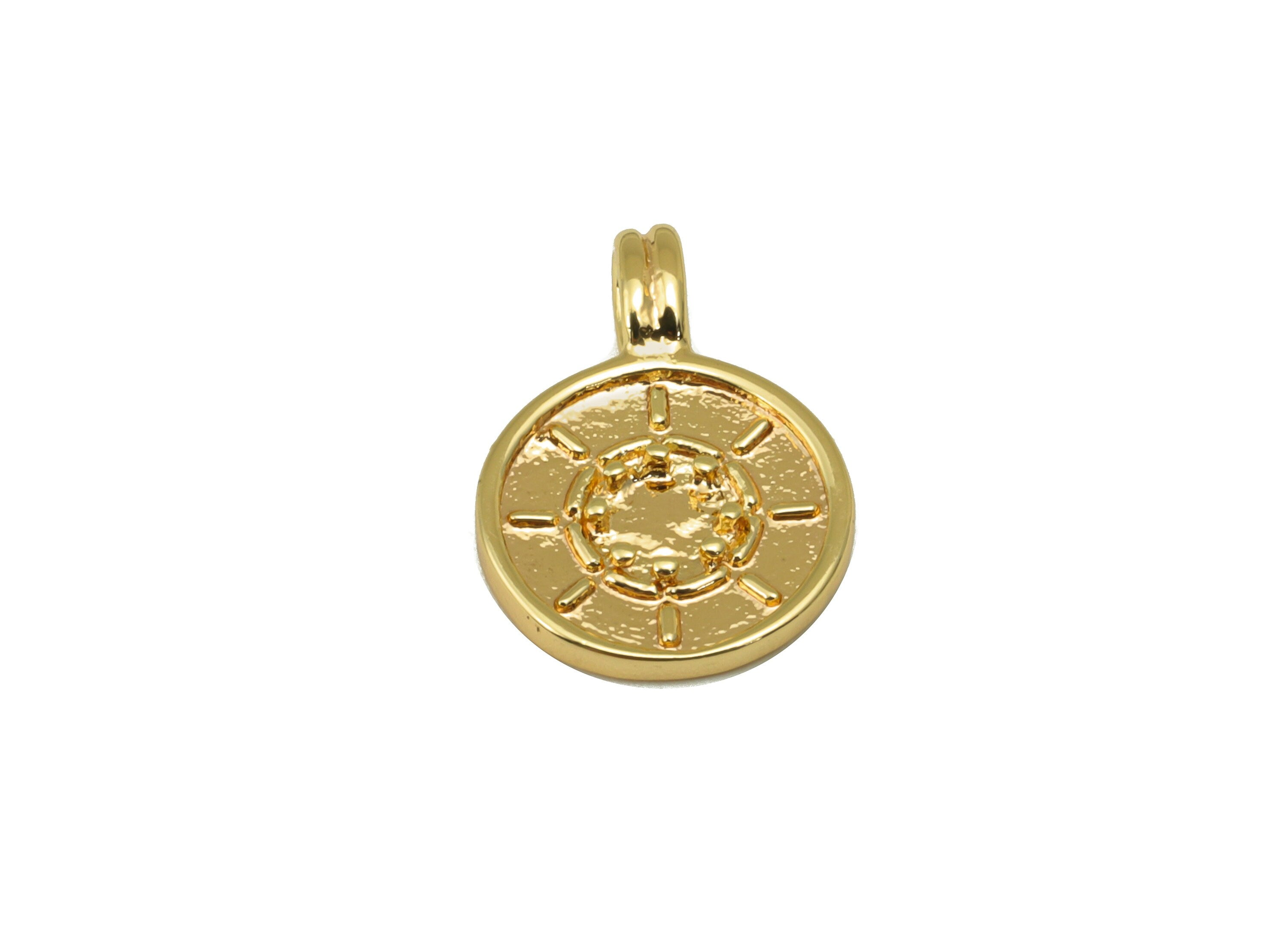 Brass Shie wheel Pendant - Brass Circle Sun Earring Charm -Marine Earring Charms - 18K Real Gold Plated -15.16x 10.81x 1.78mm- RGP6256 - DOMEDBAZAAR