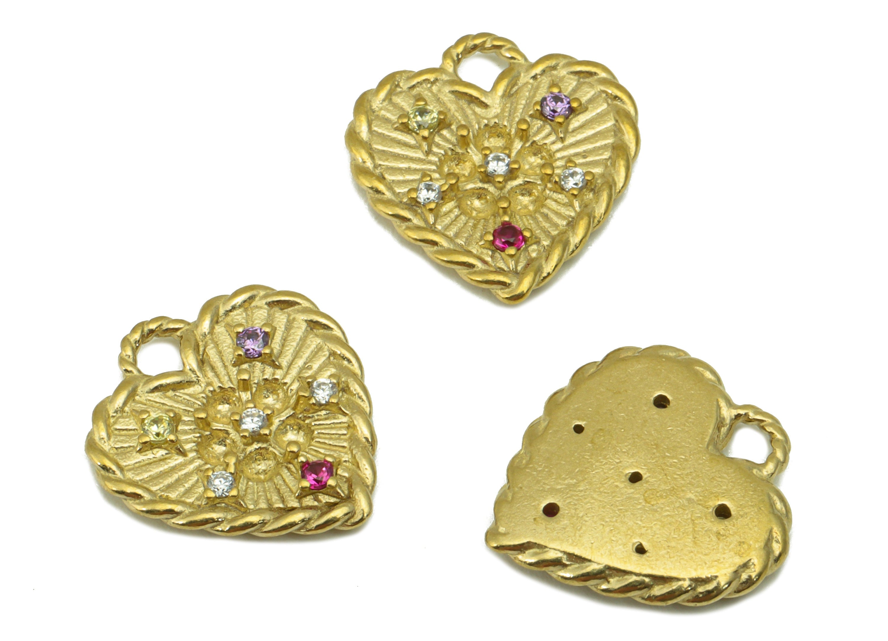 Brass Heart Charm - Raw Brass- Cubic Zirconia Charm - Chain Flower Earring Pendant - For Necklace - 14 x 13x 2.1mm-PP8448 - DOMEDBAZAAR