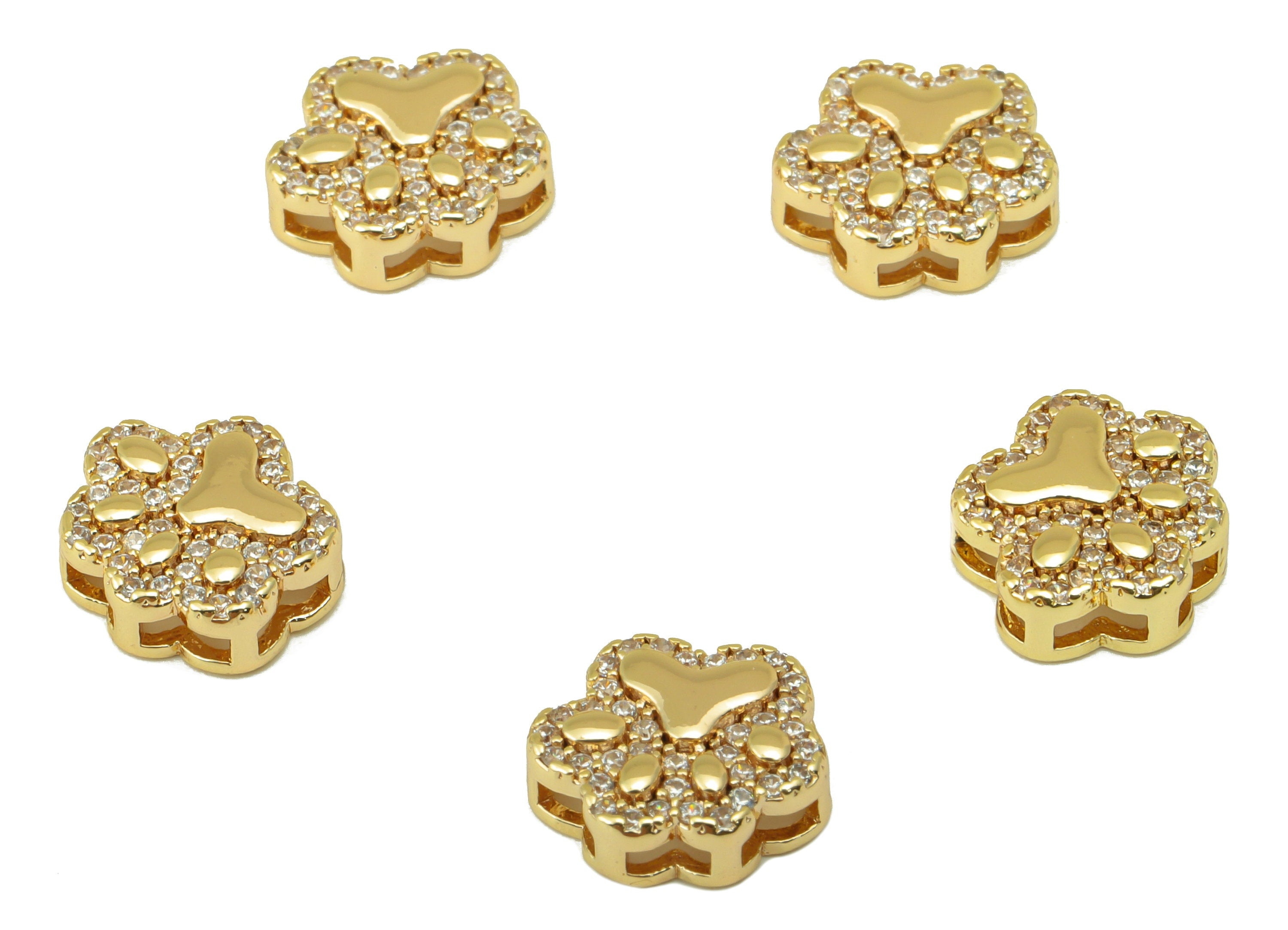 Brass Cat Paw Charm - Brass Animal Foot Earring Charm - Cubic Zirconia Cat- For Necklace- 18K Real Gold Plated - 10.85x 9.53x 3mm- RGP6273 - DOMEDBAZAAR