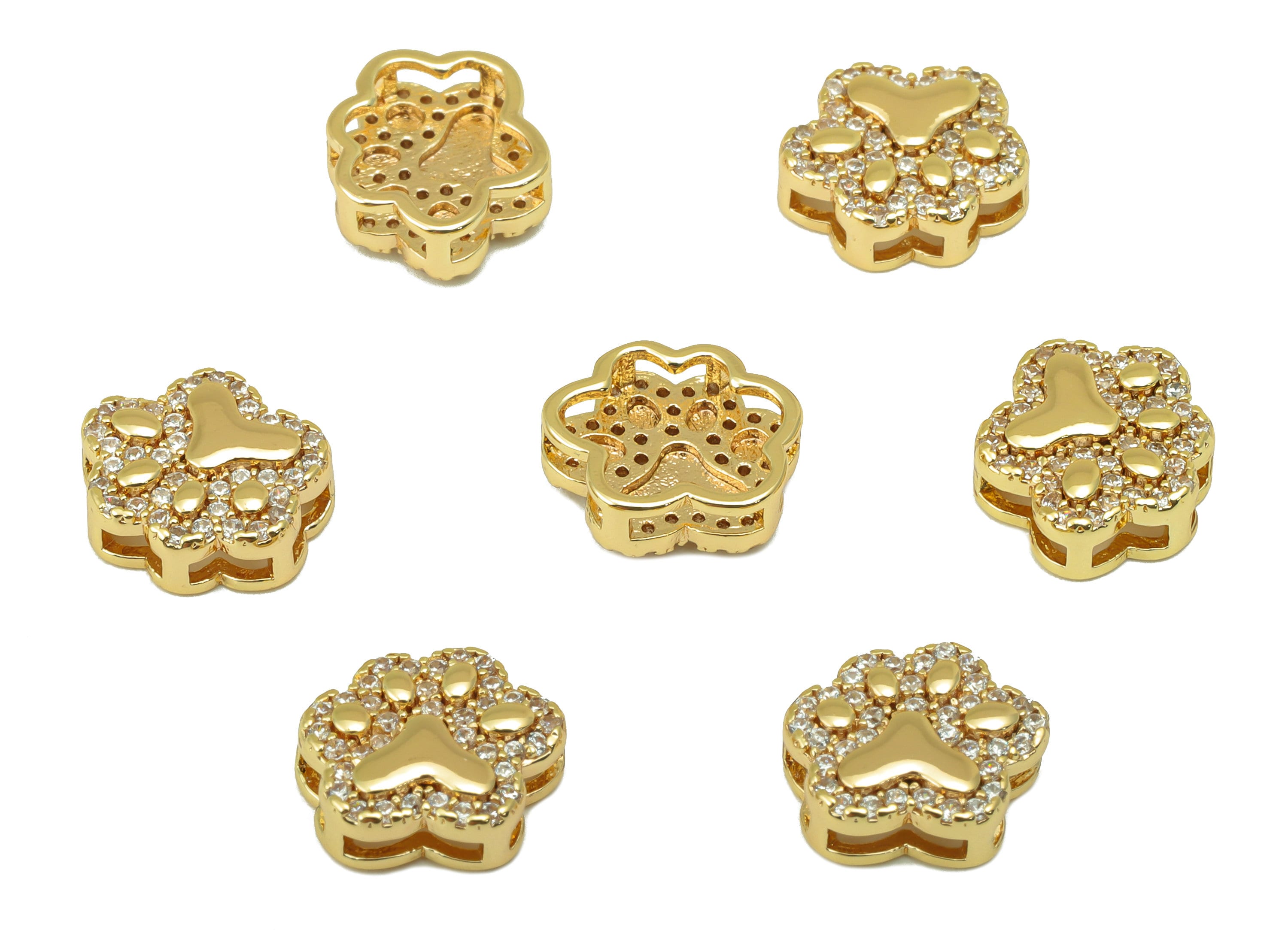 Brass Cat Paw Charm - Brass Animal Foot Earring Charm - Cubic Zirconia Cat- For Necklace- 18K Real Gold Plated - 10.85x 9.53x 3mm- RGP6273 - DOMEDBAZAAR