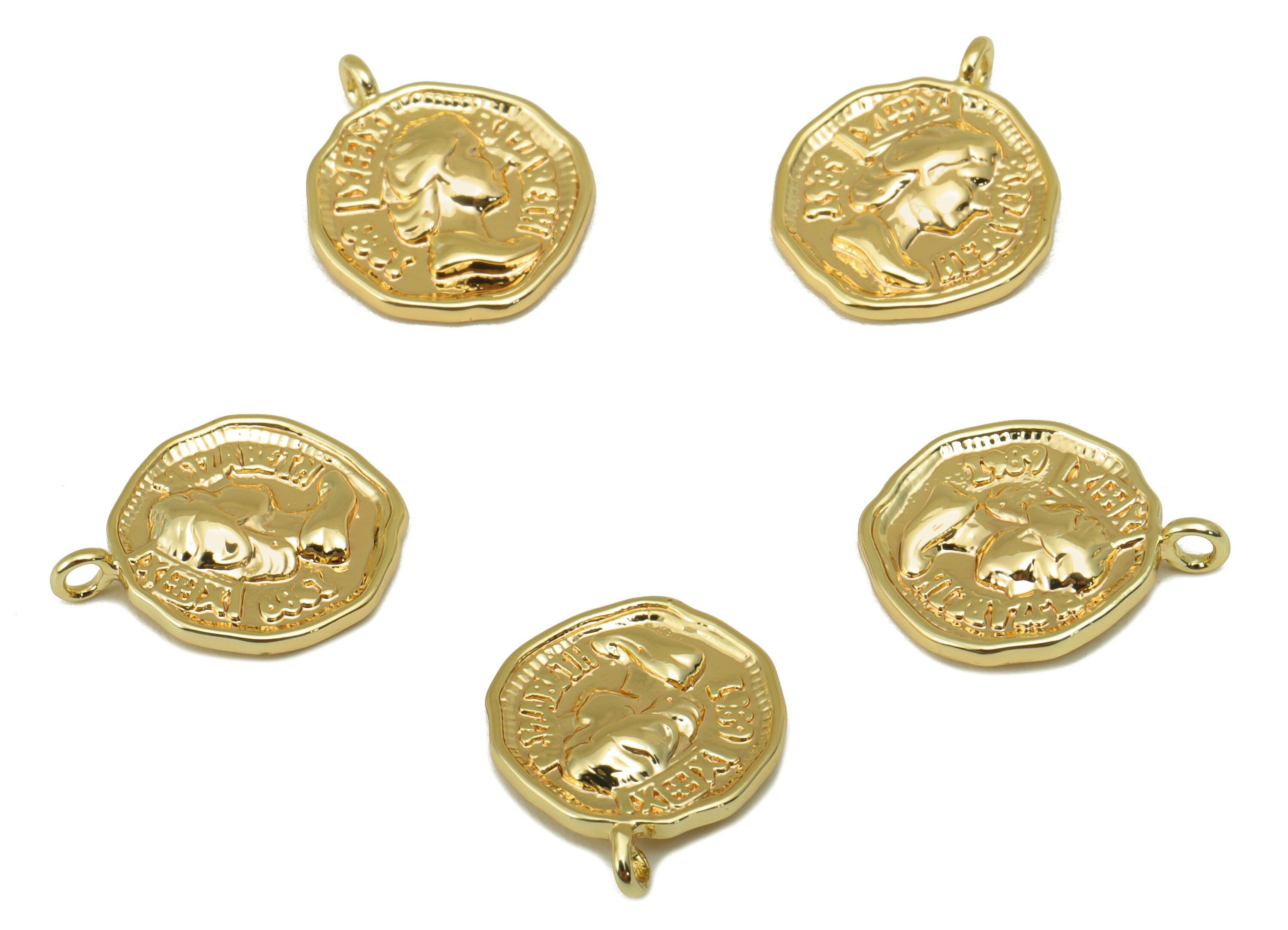 Brass Circle Earring Charm - Brass Queen Earring Charm - Empress Charm - For Necklace- 18K Real Gold Plated - 14x 11.42x 1.98mm- RGP6276 - DOMEDBAZAAR