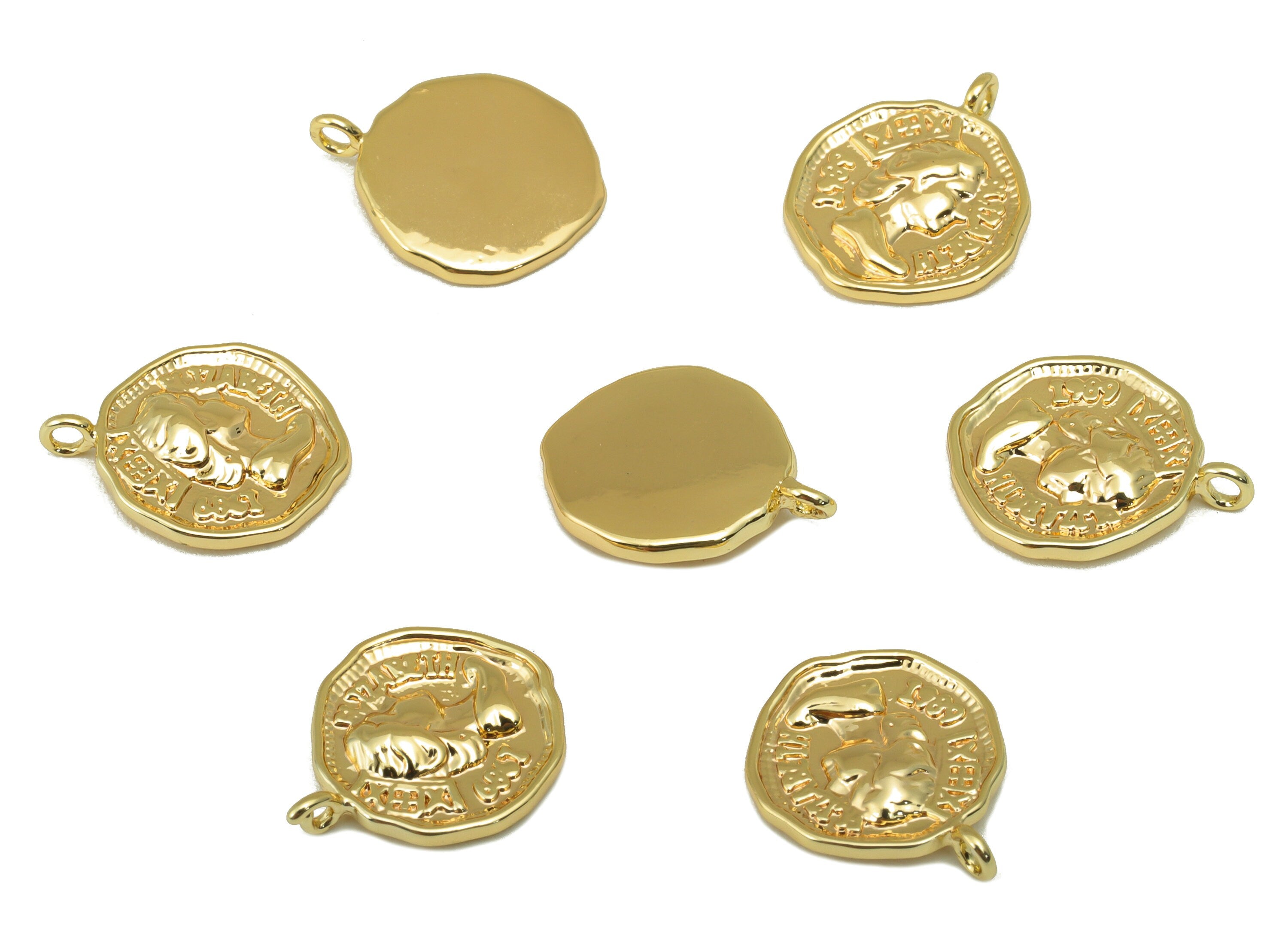 Brass Circle Earring Charm - Brass Queen Earring Charm - Empress Charm - For Necklace- 18K Real Gold Plated - 14x 11.42x 1.98mm- RGP6276 - DOMEDBAZAAR