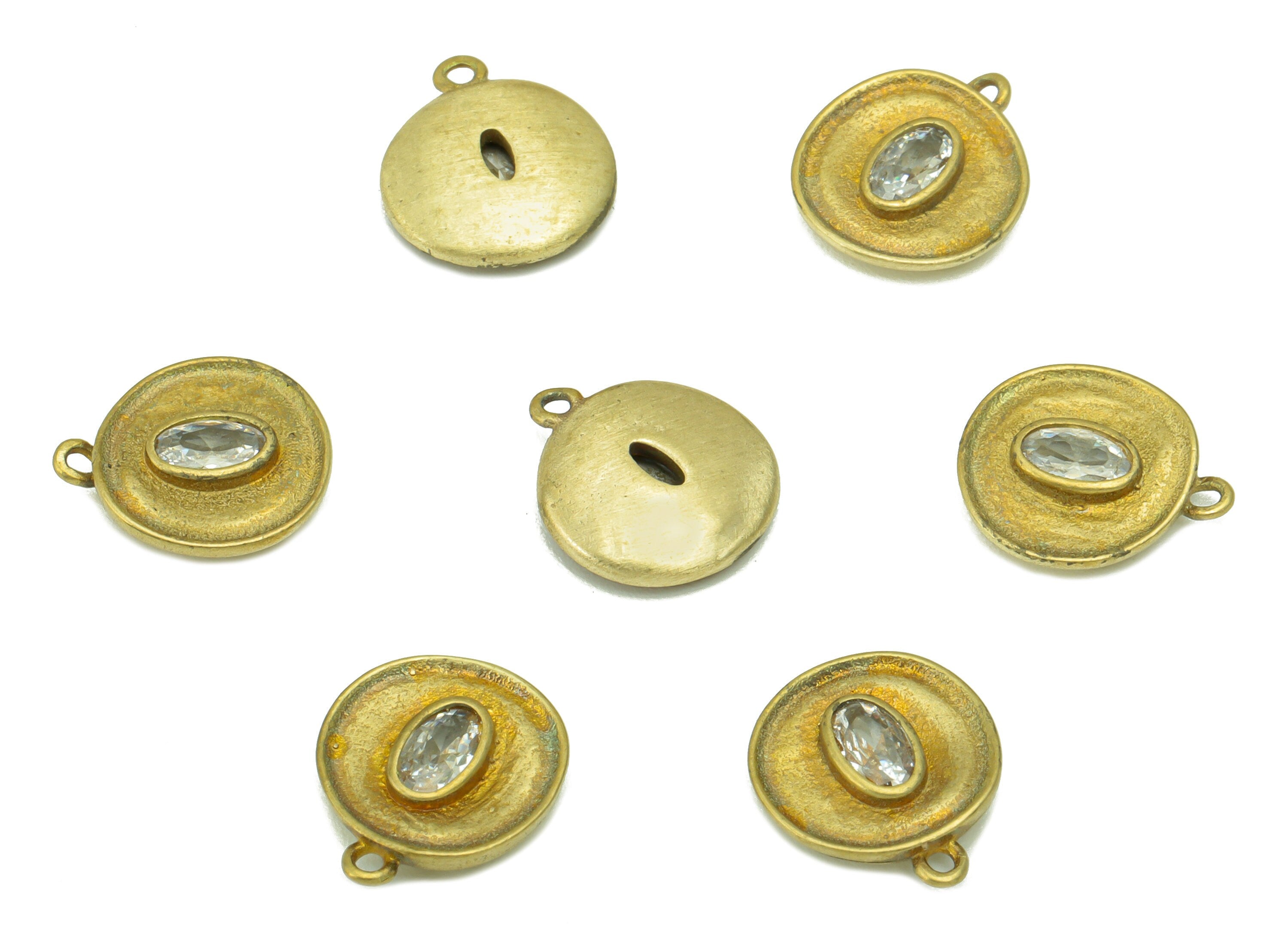 Brass Round Earring - Raw Brass - Bent Round Cubic Zircon Charms - Earring Pendant --Jewelry Making Supplies-12 x10x 2.78mm-PP8501 - DOMEDBAZAAR