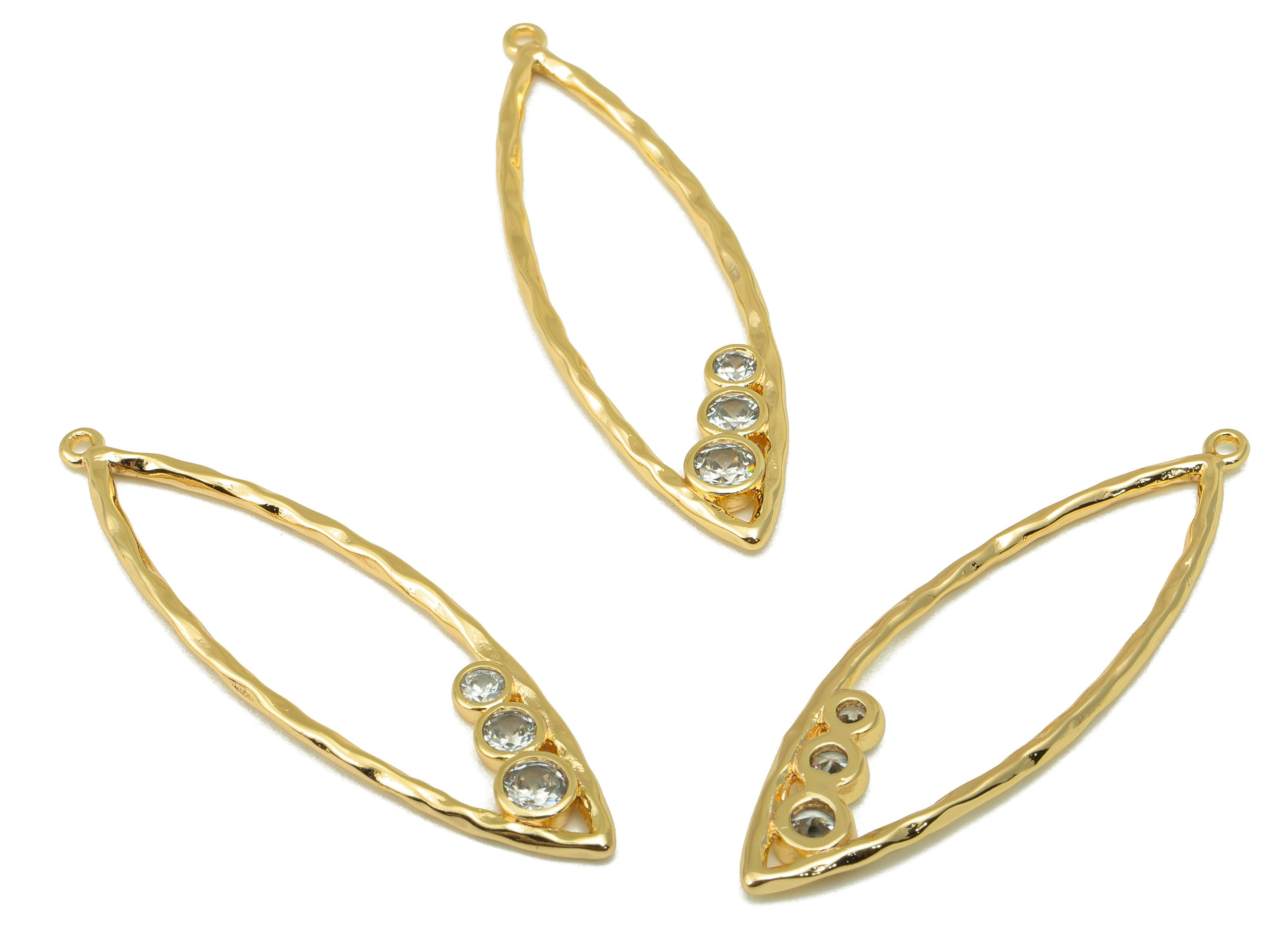 Brass Rhombus Charm - Brass Marquies Earring Charm -Cubic Zirconia Earring Charm - For Necklace- 18K Real Gold Plated -42x13x1.56mm- RGP6278 - DOMEDBAZAAR