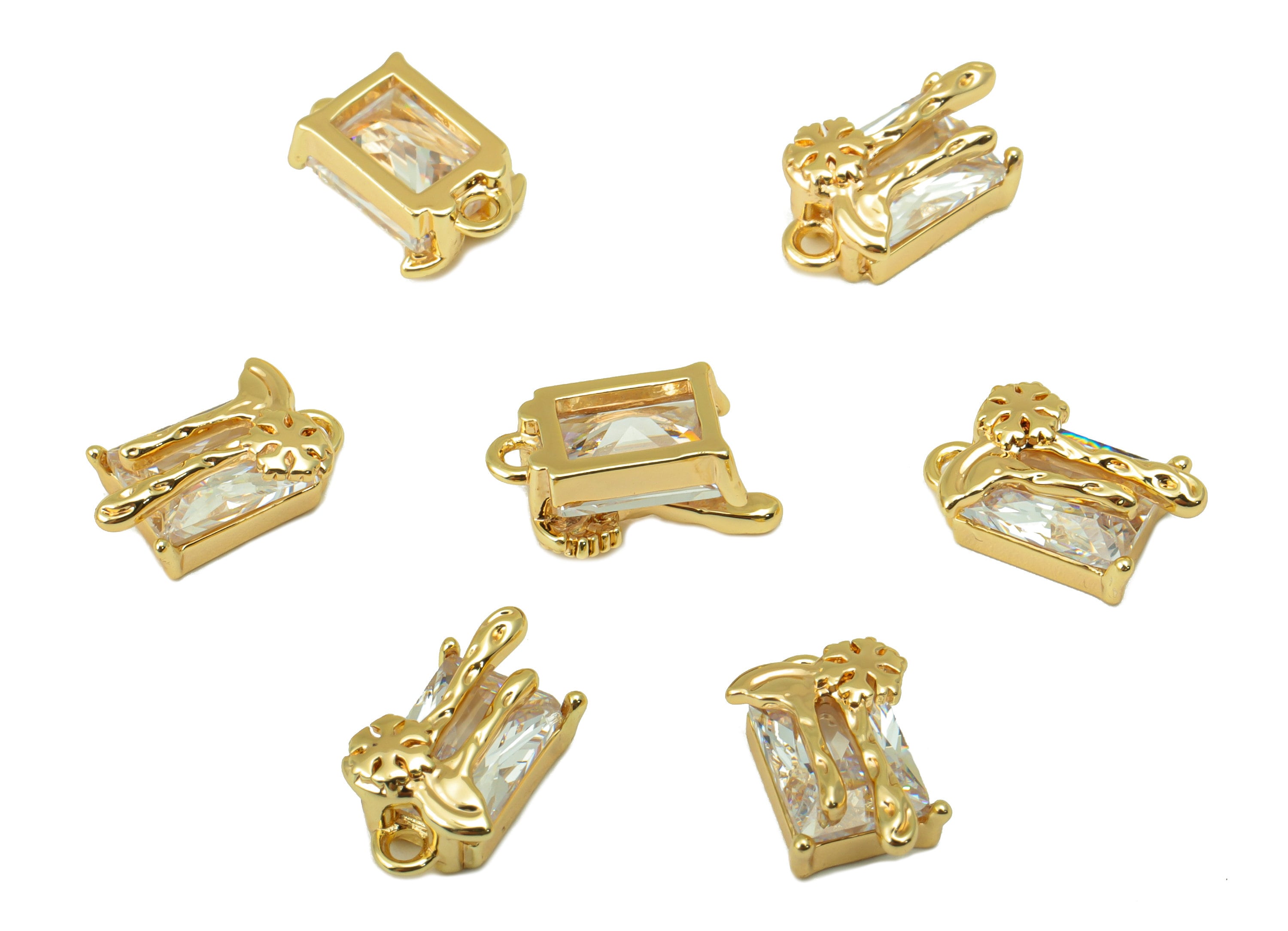 Brass Snowflake Charm - Brass Emerald CZ Charm -Cubic Zirconia Earring Charm - For Necklace- 18K Real Gold Plated -13x 6.99x 4.5mm- RGP6285 - DOMEDBAZAAR