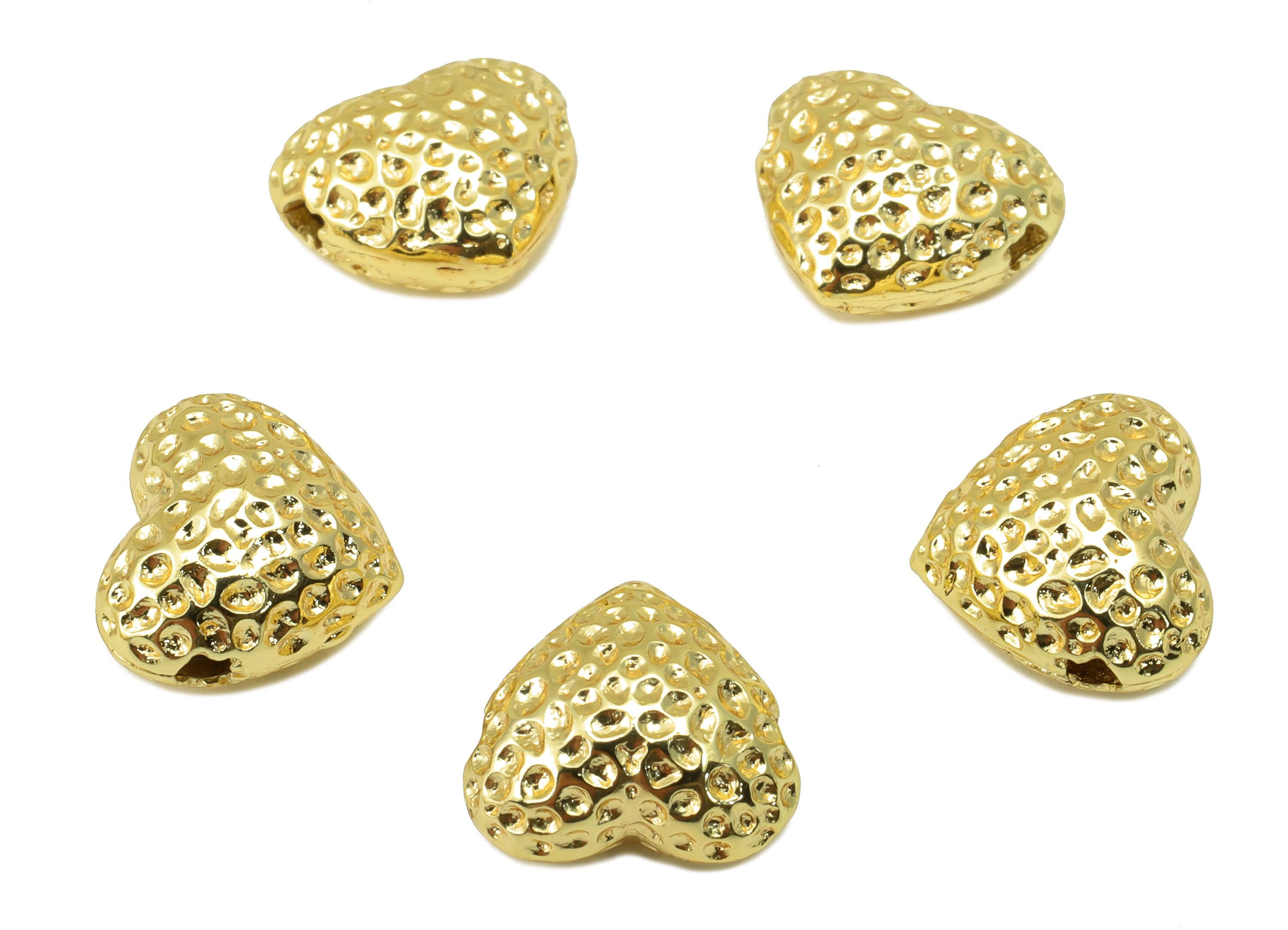 Brass Heart Spacer Bead - Brass Hammered Heart Charms - Gold Heart Pendant - for Necklace - 18K Real Gold Plated-9.8x11 x 6.64mm-RGP6298 - DOMEDBAZAAR