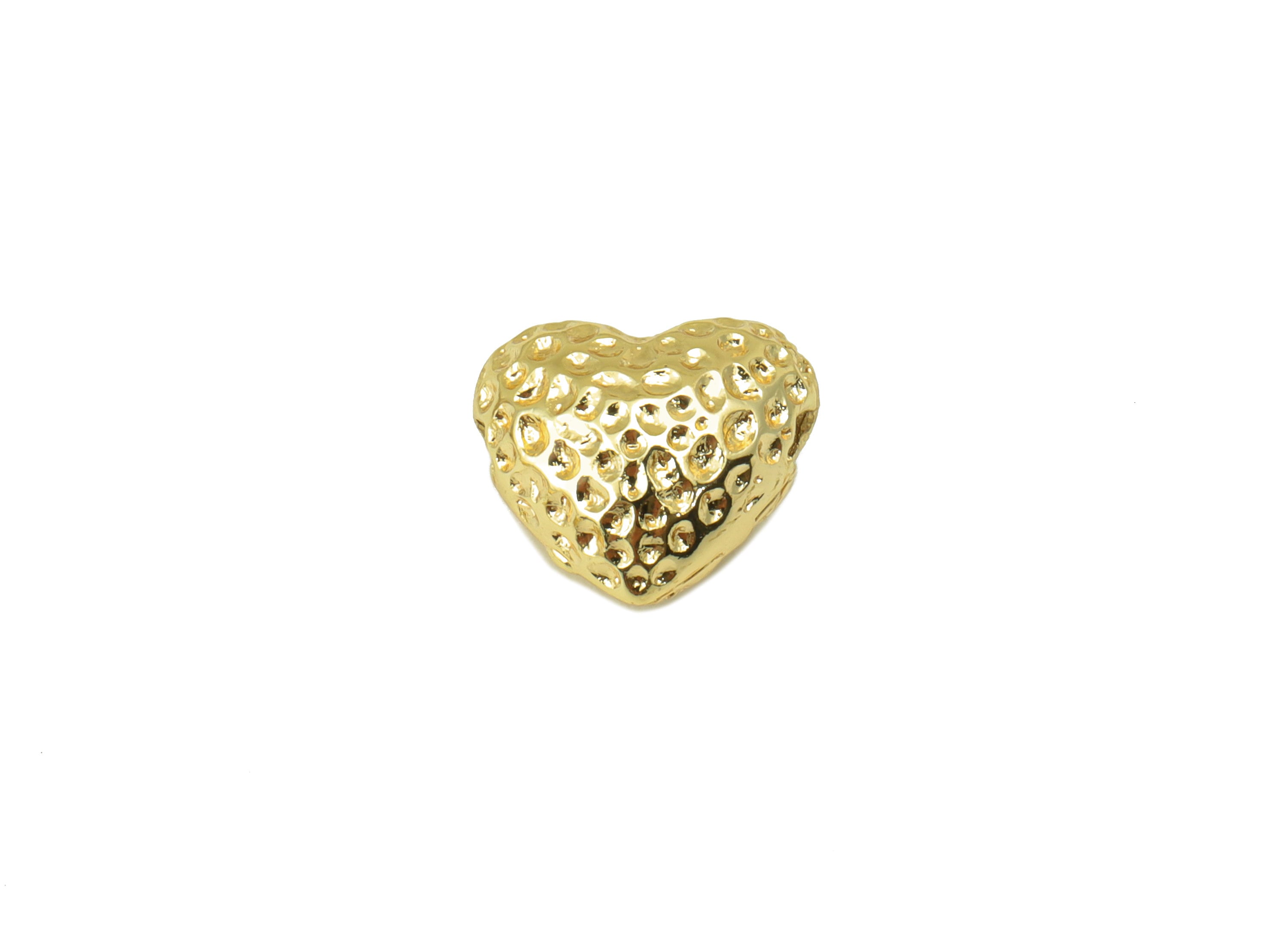 Brass Heart Spacer Bead - Brass Hammered Heart Charms - Gold Heart Pendant - for Necklace - 18K Real Gold Plated-9.8x11 x 6.64mm-RGP6298 - DOMEDBAZAAR