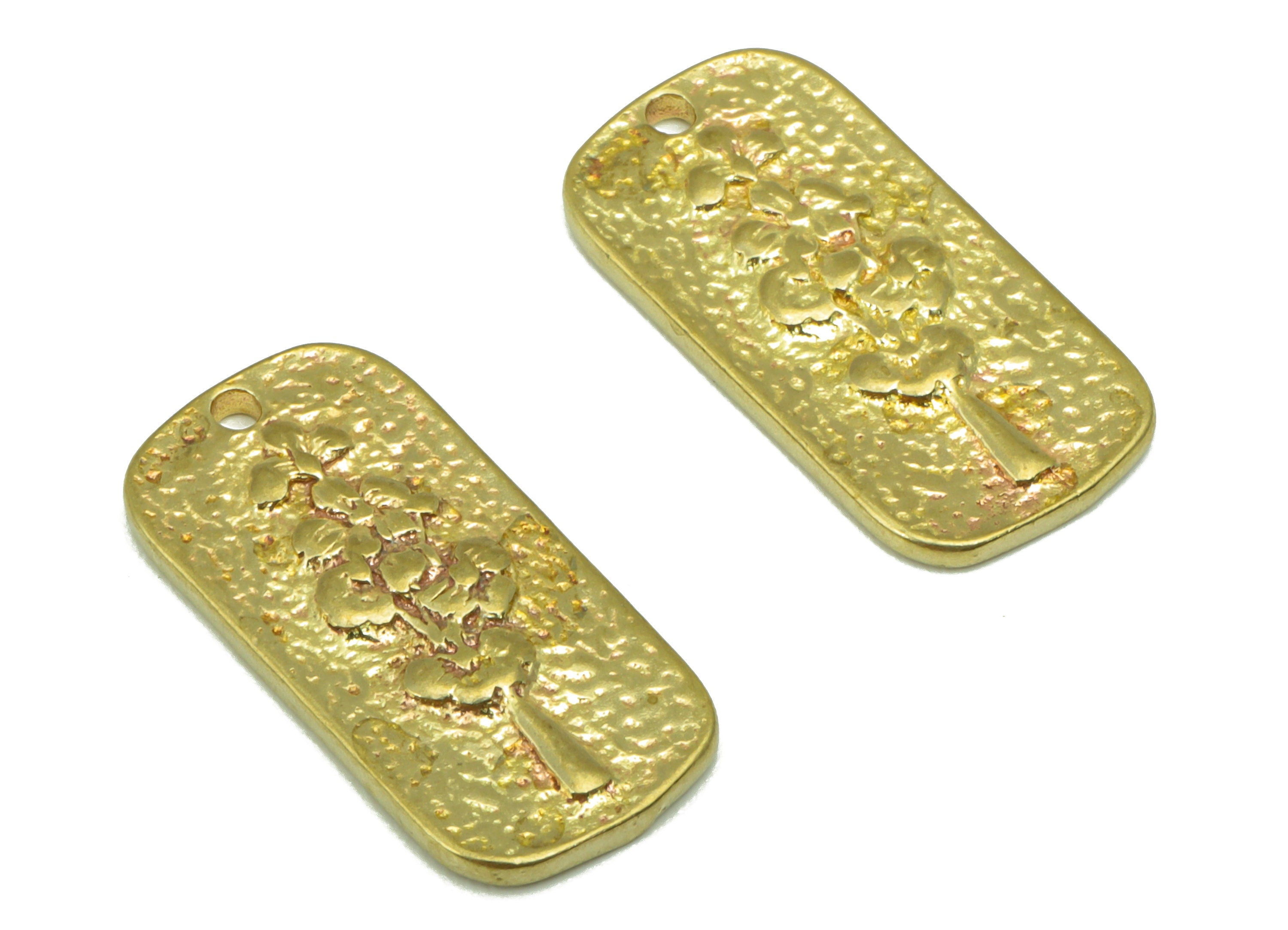 Brass Oval Rectangle Earring-Raw Brass Hammered Charm-Botanical Charms- lavernder Flower- Flower Pendant-Earring Charm -12x 10x2.78mm-PP8511 - DOMEDBAZAAR