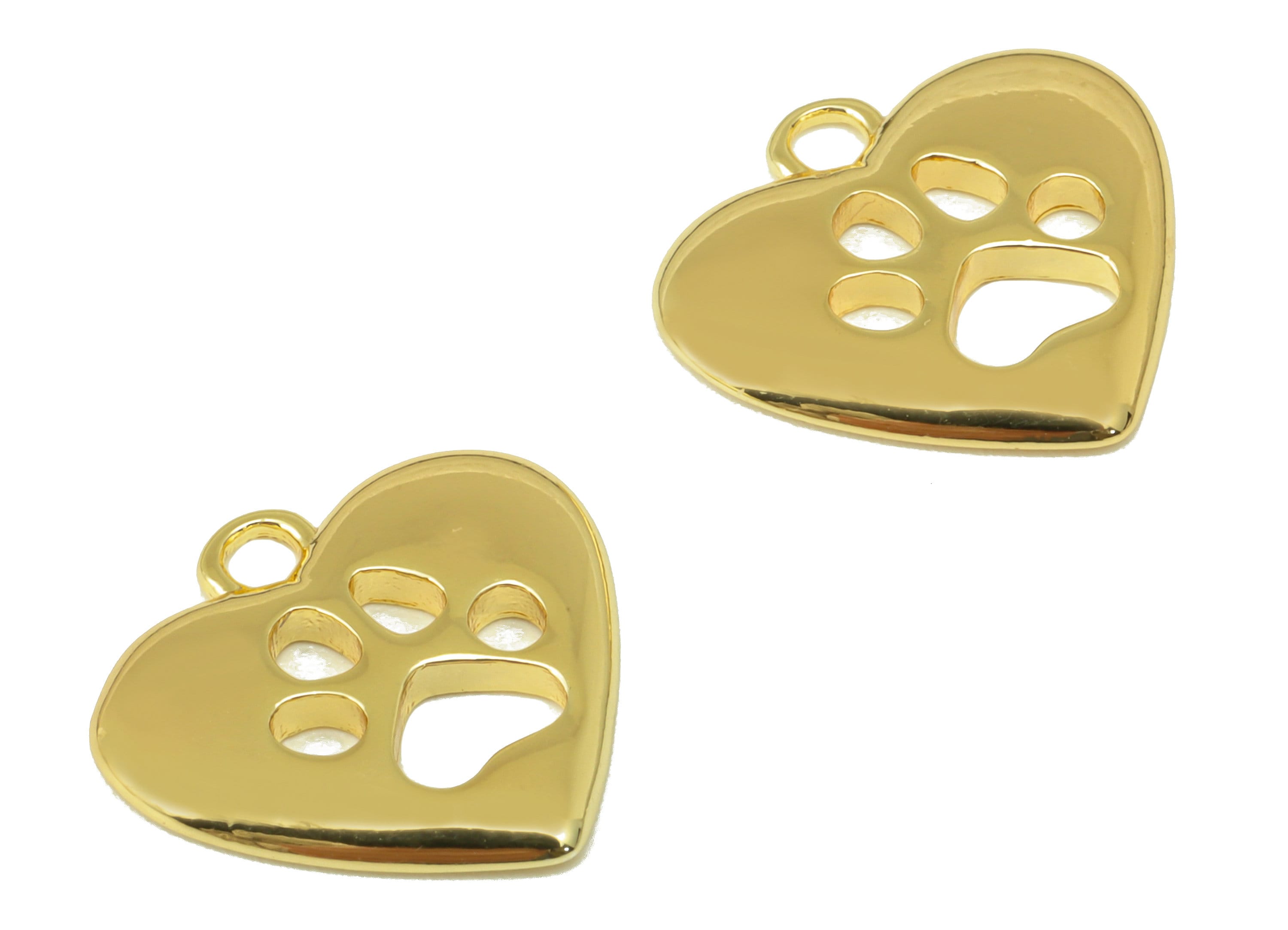 Brass Heart Earring Charm - Brass Cat Paw Earring Charms - Heart Hole Pendant - for Necklace - 18K Real Gold Plated - 15x16x 1.75mm-RGP6307 - DOMEDBAZAAR