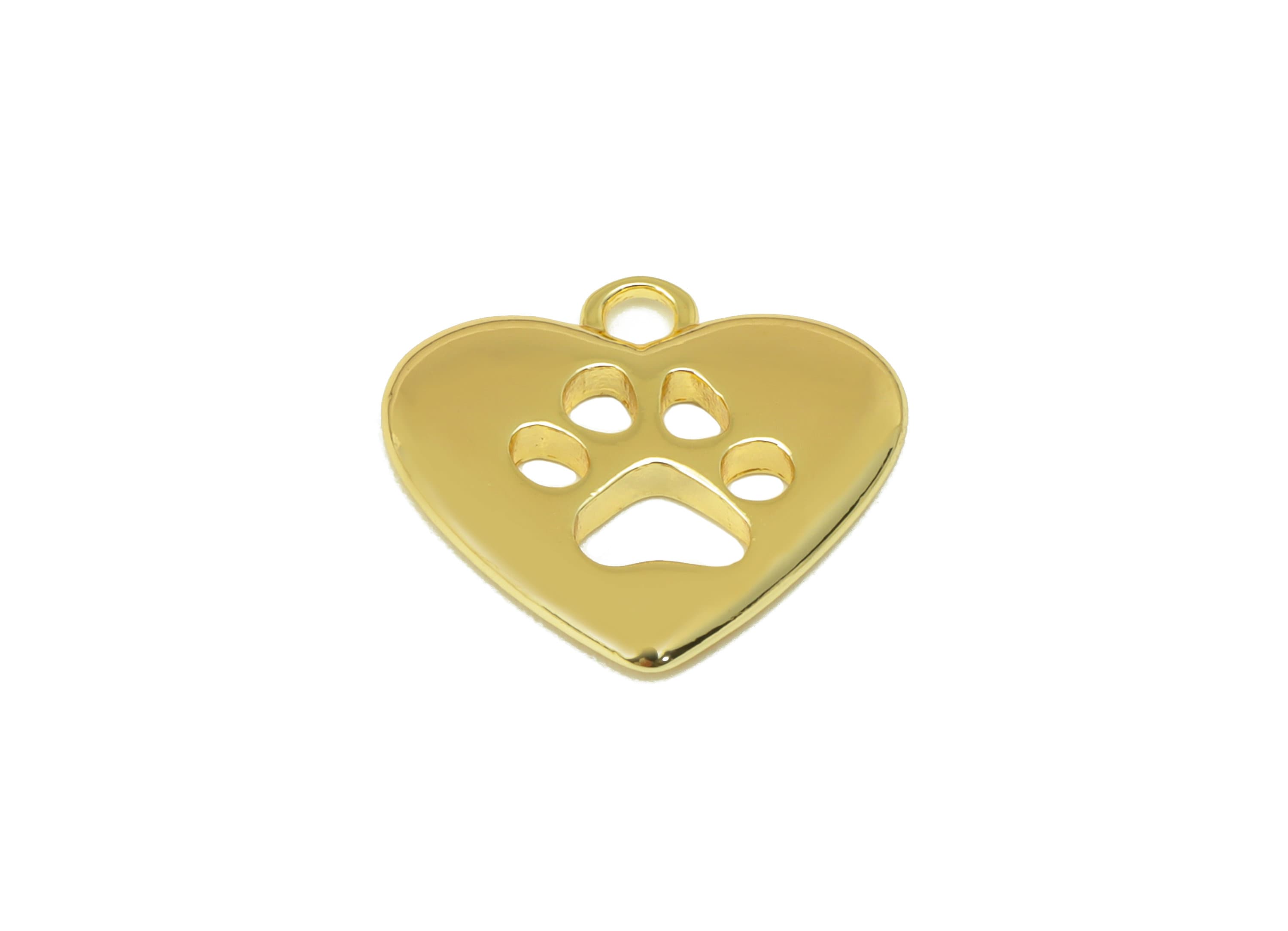 Brass Heart Earring Charm - Brass Cat Paw Earring Charms - Heart Hole Pendant - for Necklace - 18K Real Gold Plated - 15x16x 1.75mm-RGP6307 - DOMEDBAZAAR